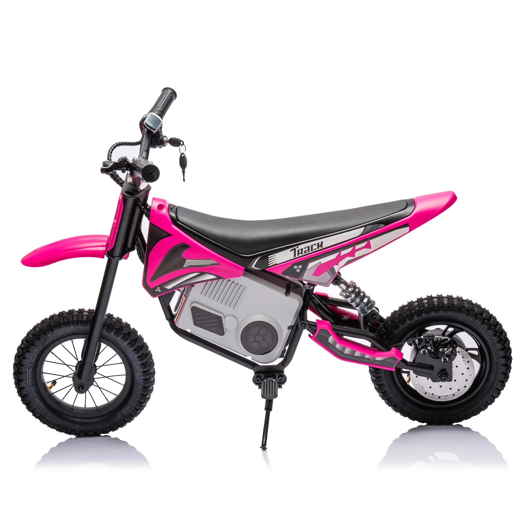 BISHE 24V Advanced Electric Dirt Pink Bike for Age 6+ Up to 50 Minutes Continuous Ride Time, Electric Motocross Hand-Operated Dual Brakes, Twist Grip Throttle, Speed Up to 10 MPH