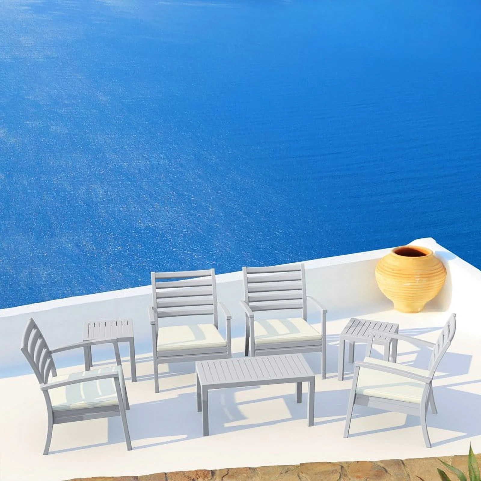 Home Square 2 Piece Square Resin Patio Side Table Set in Silver Gray