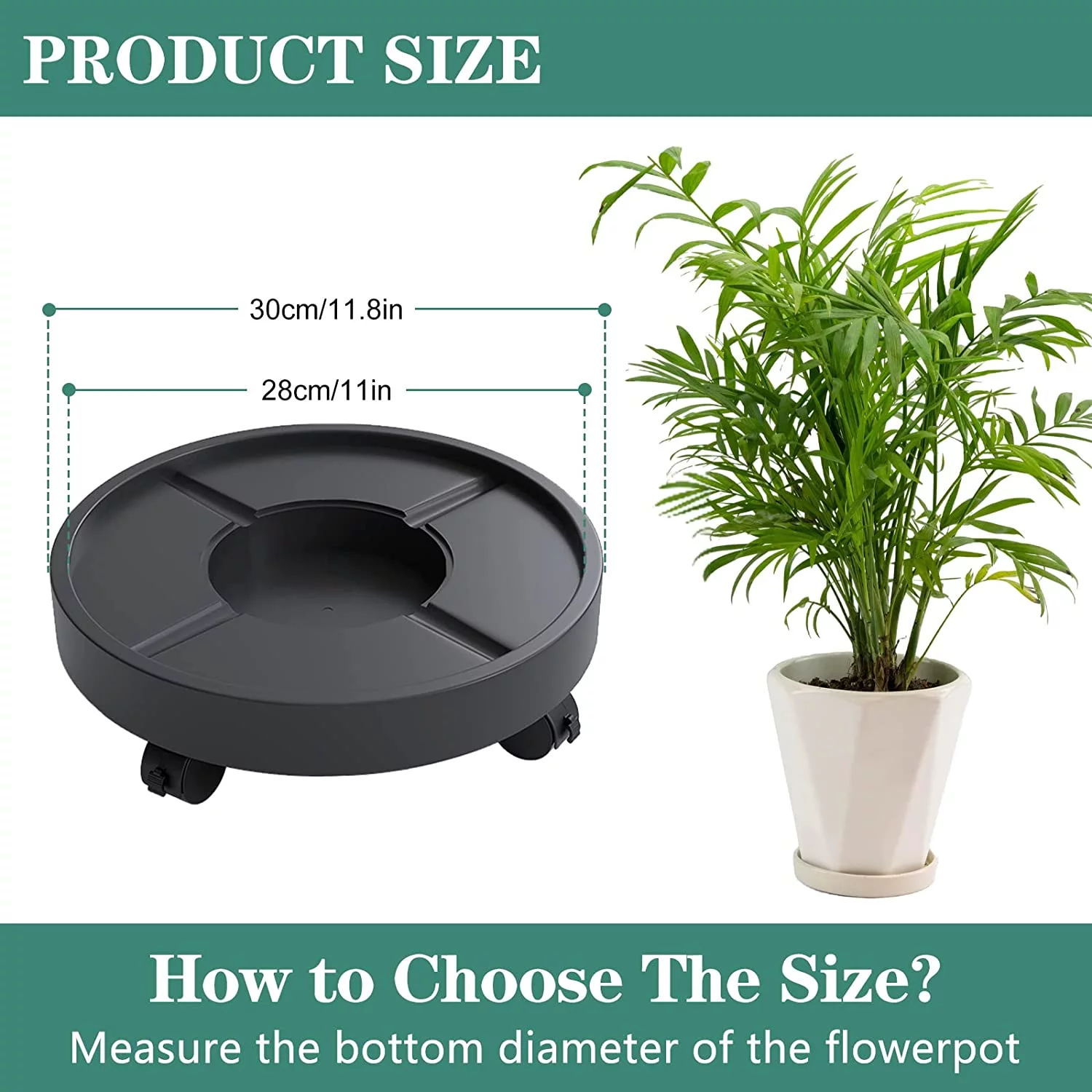 Planter Caddy with Wheels Heavy Duty Plant Stand Adjustable Plant Roller Base Outdoor Plastic Black SEISSO