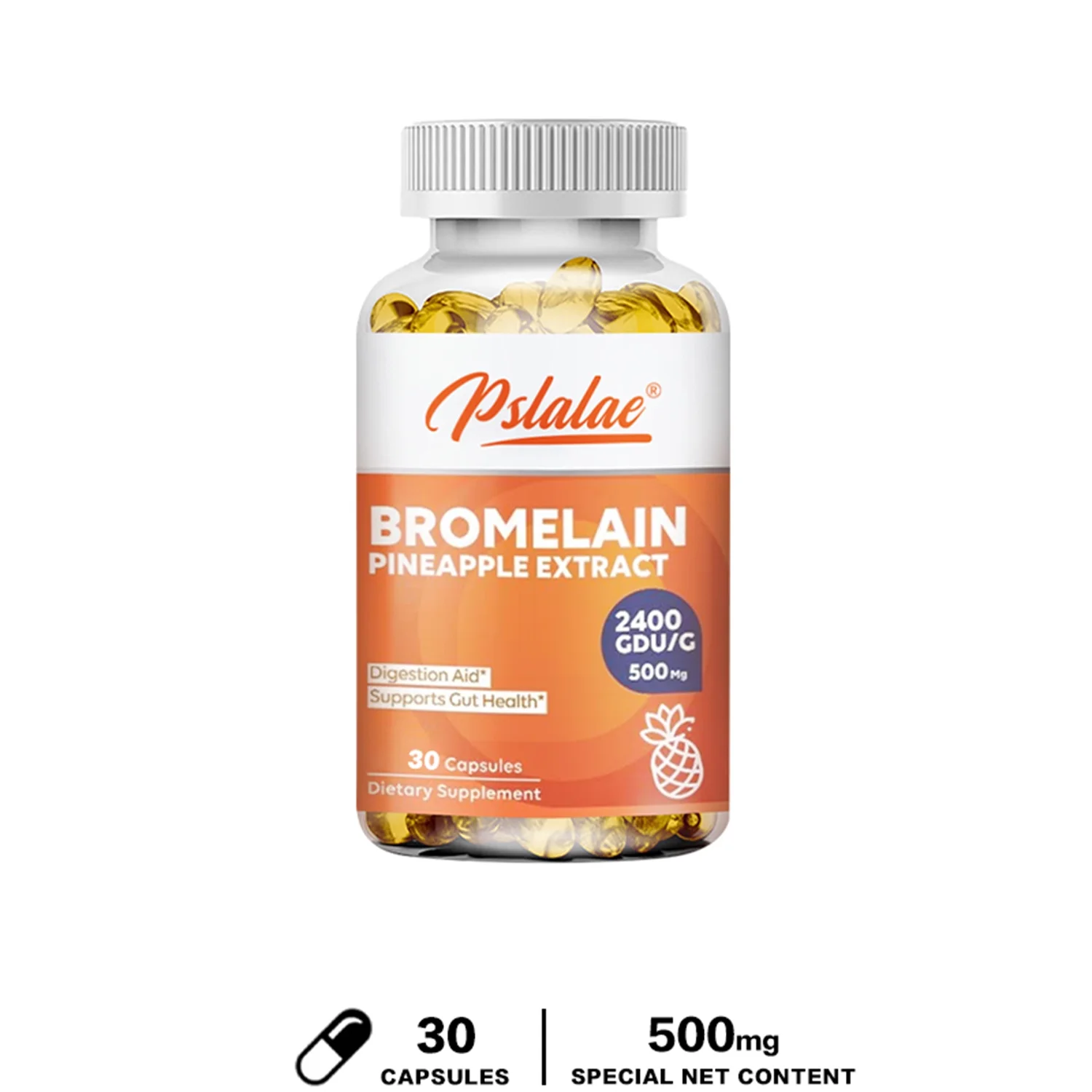 Pslalae Bromelain 500mg - Digestive Support, Relieve Gas, Bloating and Constipation (30/60/120pcs)
