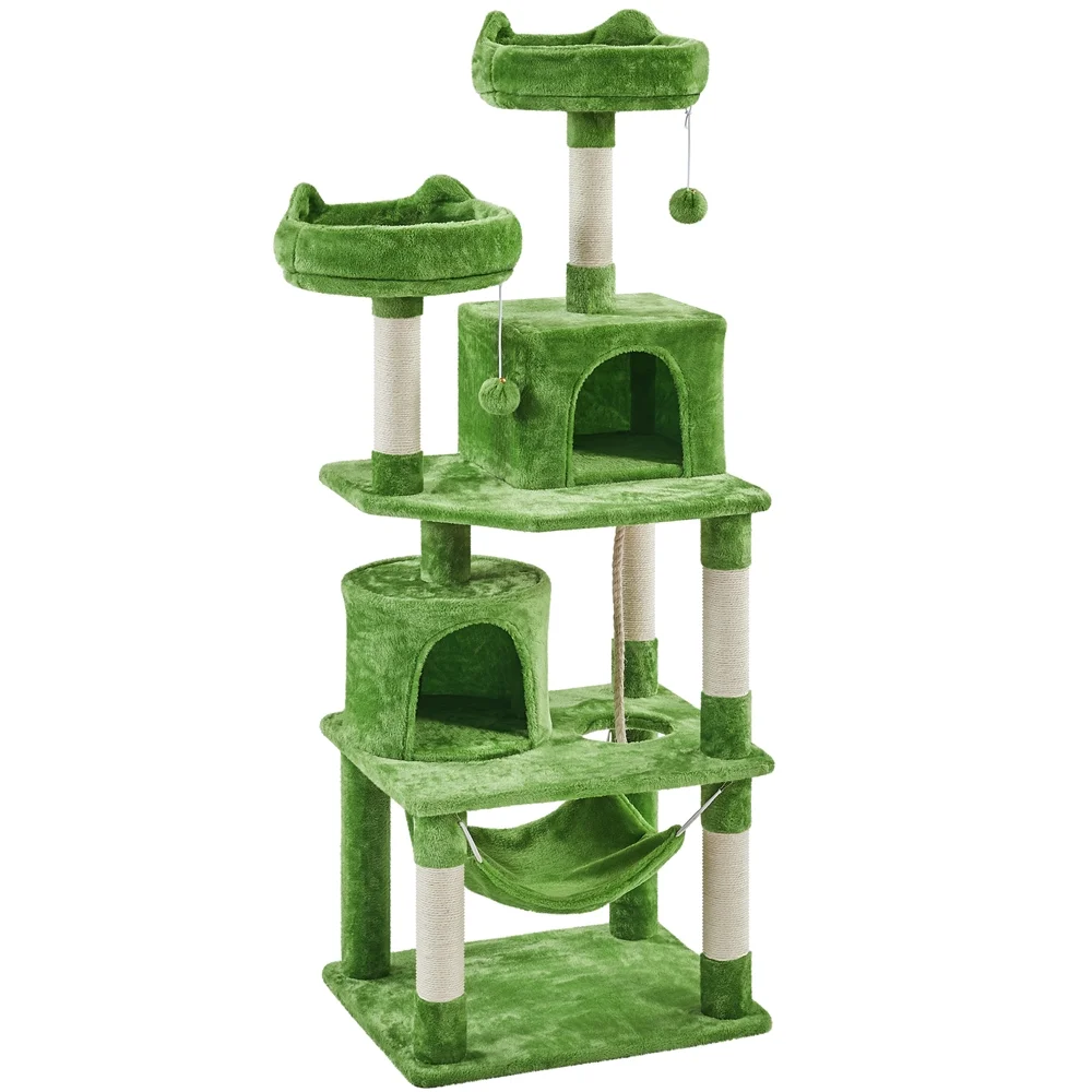 Smile Mart 62.5'' Height Multilevel Cat Tree with 2 Condos & 2 Foam-Padded Perches, Green
