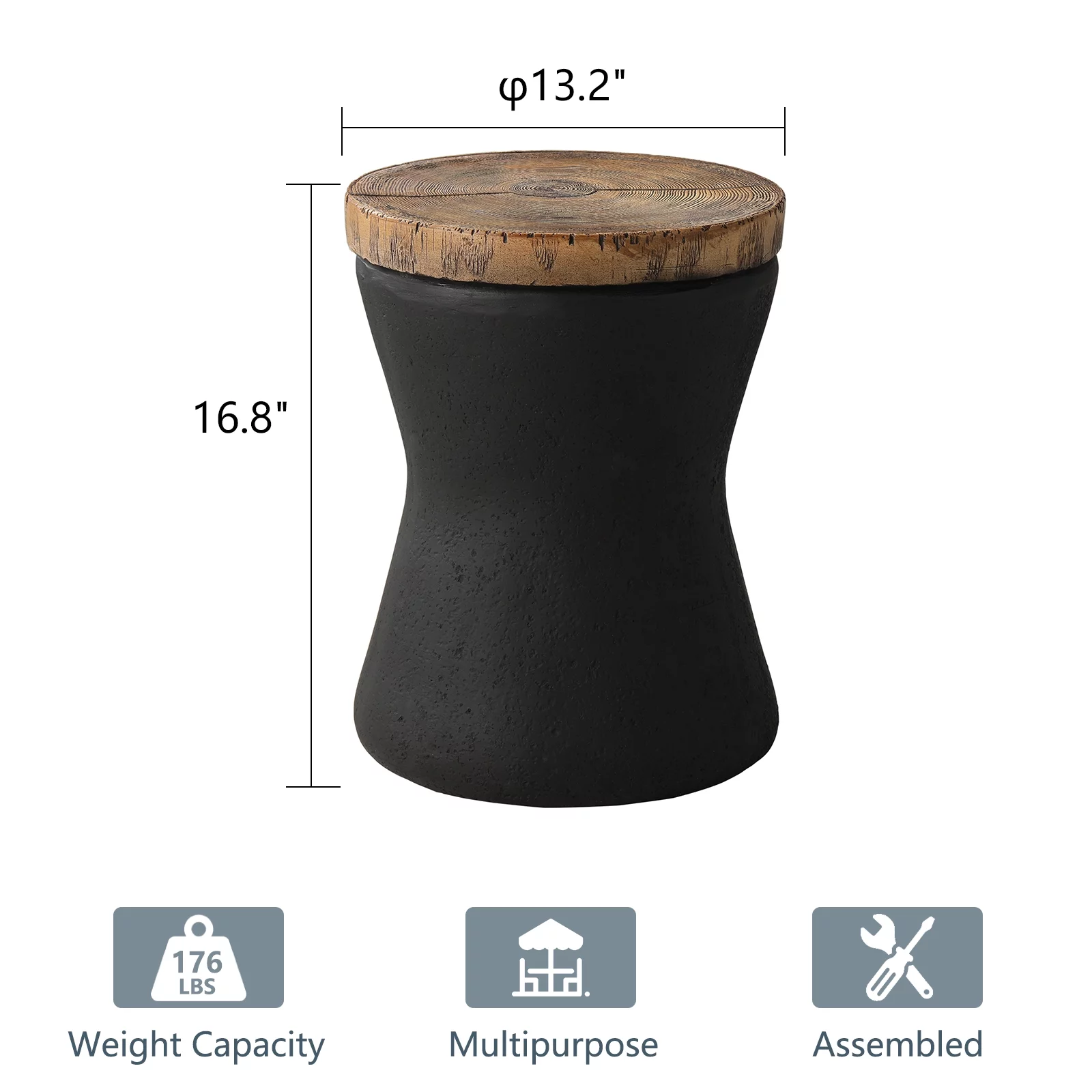 COSIEST Faux-Wood Round Coffee Table, Tree-Trunk Slice End Table Accent Stool