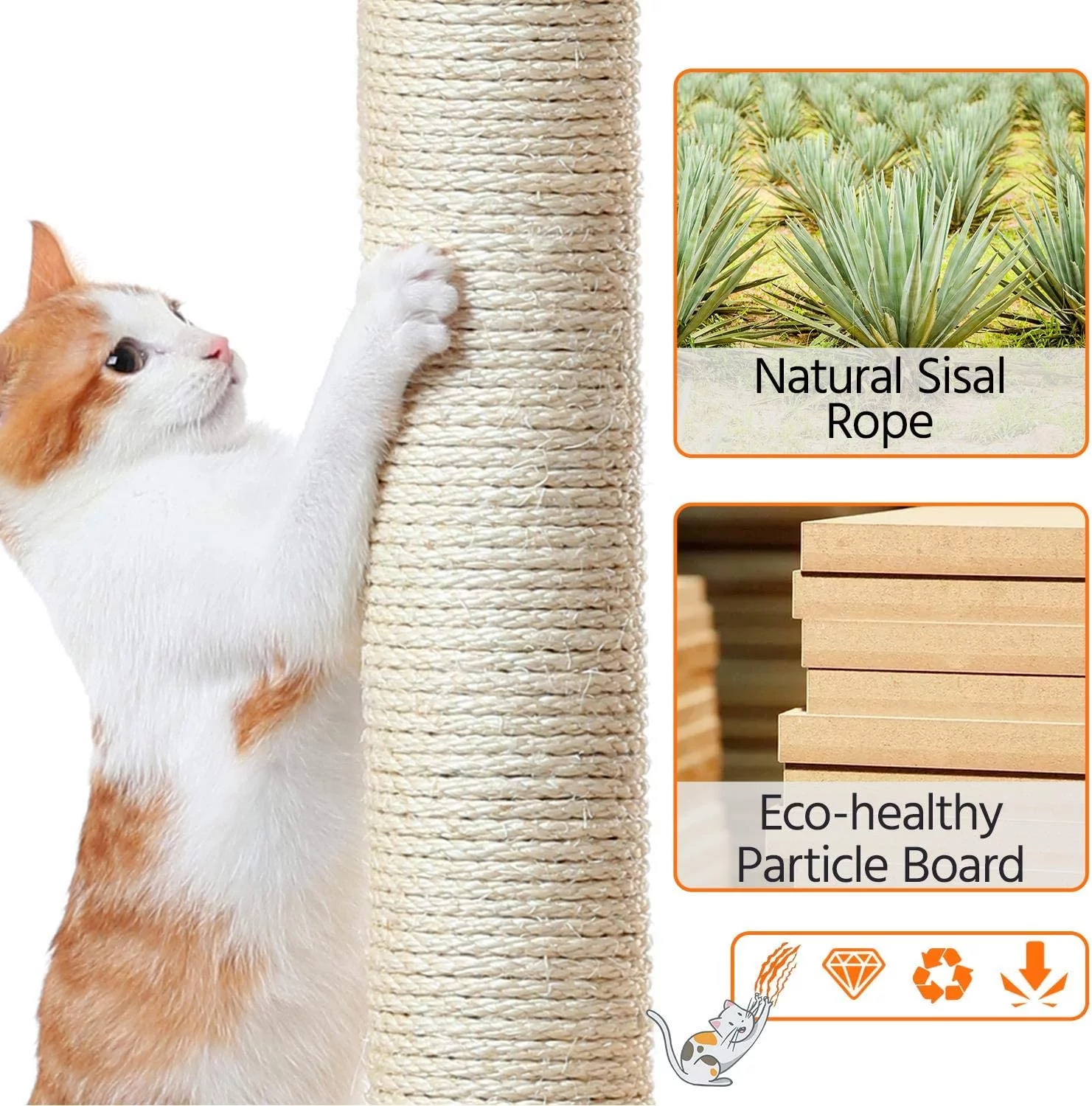 Multi-Level Cat Tree Cat Tower, 59''H Activity Center Tower Stand Furniture with Scratching Posts, Plush Perch & Hammock