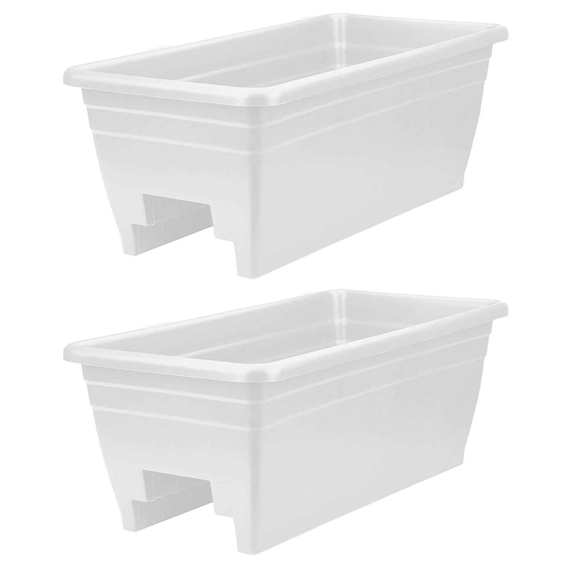 HC Companies 24 in Wide Heavy Duty Plastic Deck Rail Box, White (2 Pack)
