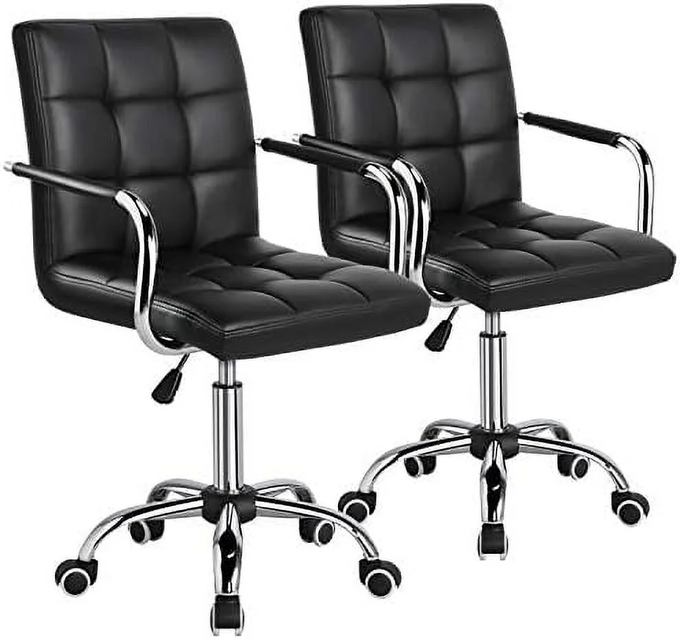NTTBOBOEC Adjustable Swivel Chair Faux Leather Computer Office Desk Chair Gas Lift Chrome Base On Wheels White