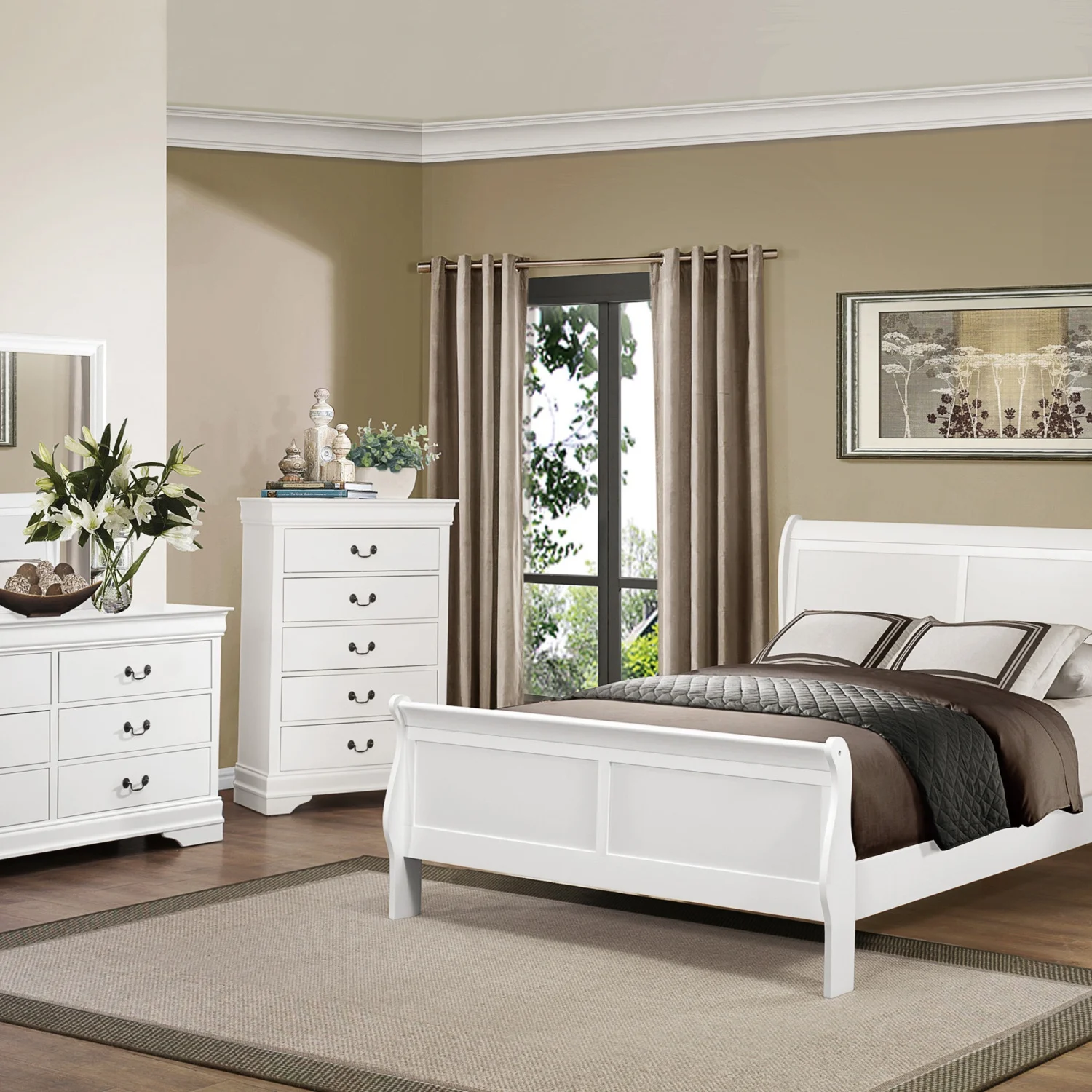Traditional White Dresser Louis Phillippe Style Antique Drop Handles Classic Bedroom Furniture