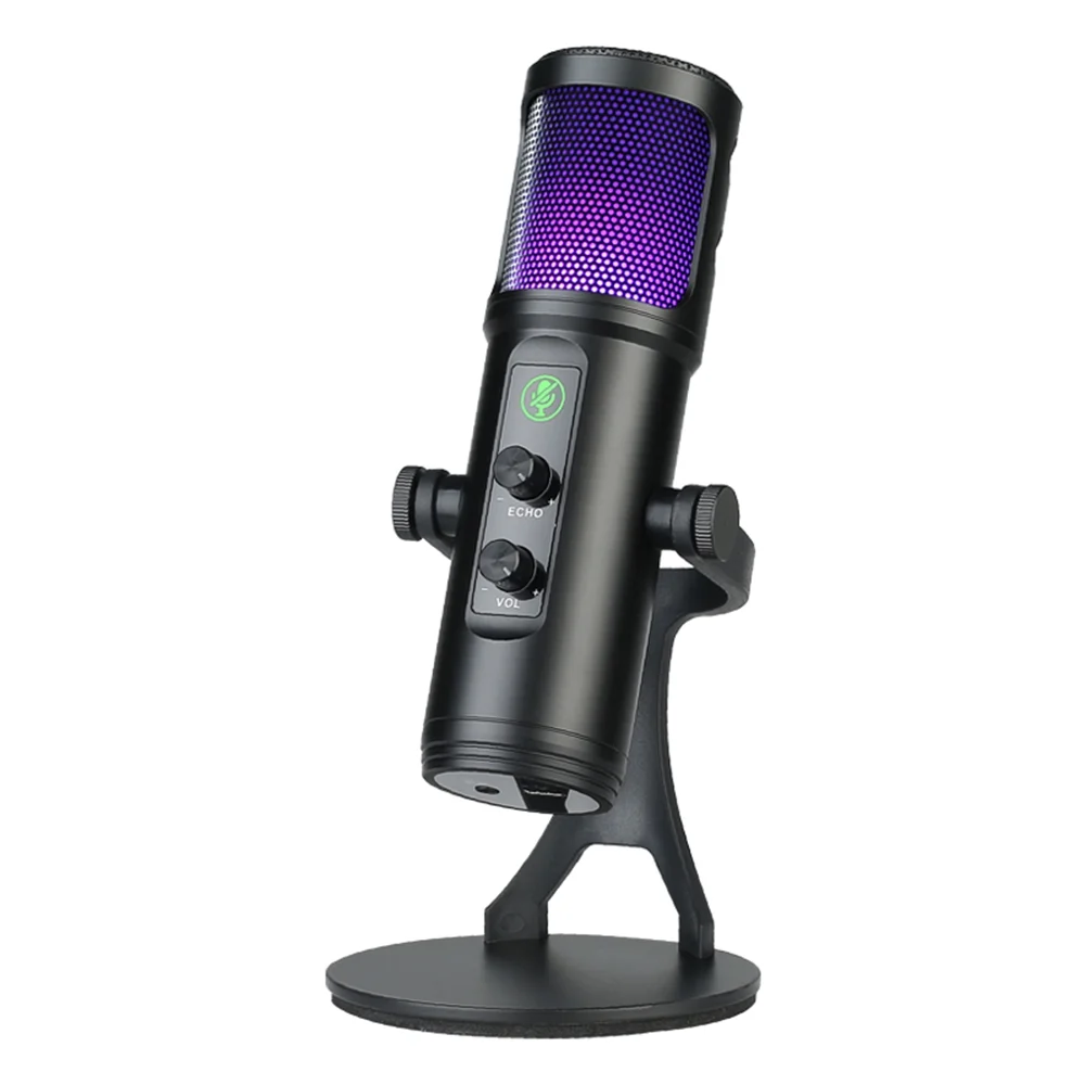 Suzicca USB Condenser Microphone Cardioid Mic with  Colorful Lights One-Button Mute Headphone Real-time  with Desktop Mic Stand for Smartphone Laptop PC Live Streaming Video Conference