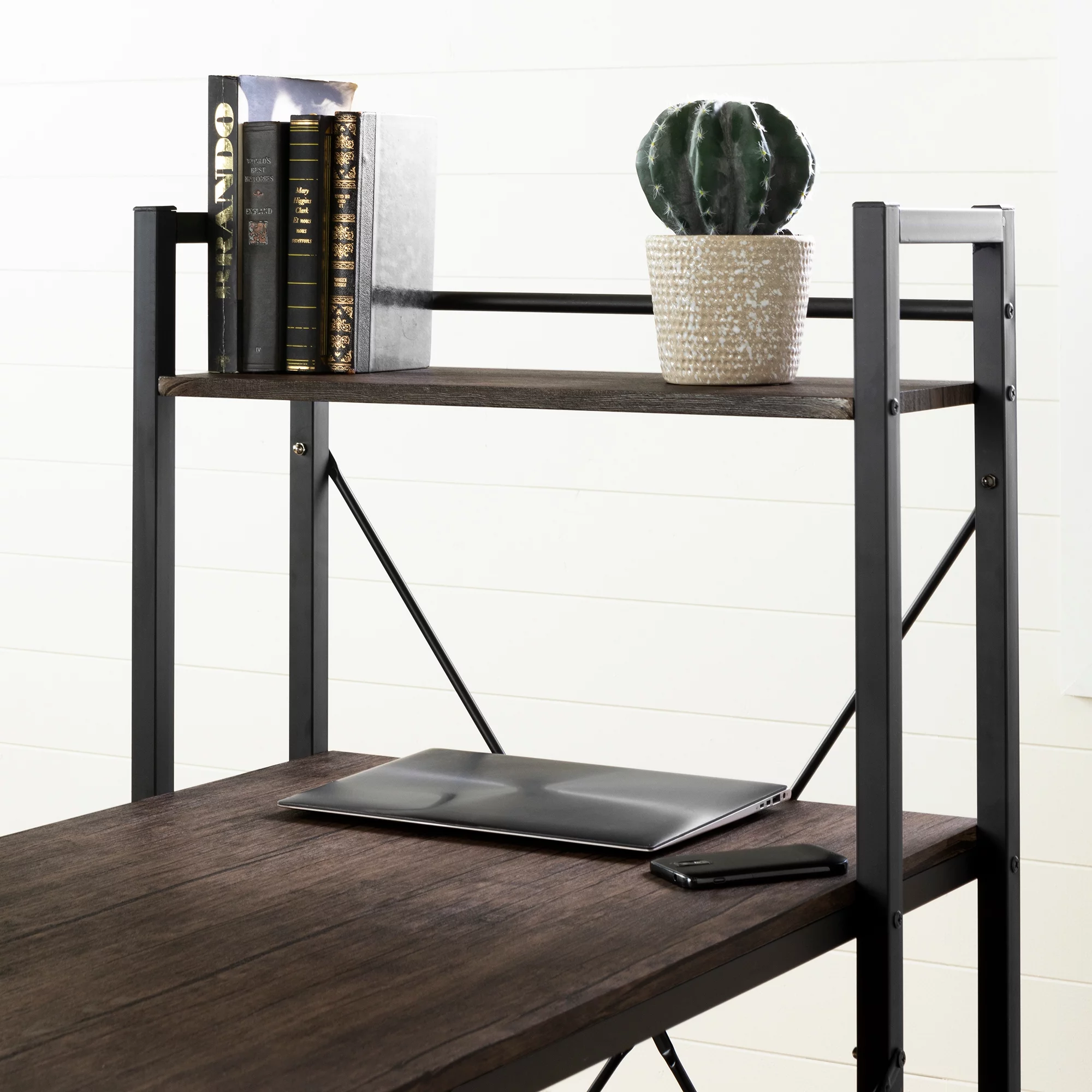 South Shore Evane Industrial Desk with Bookcase, Multiple Finishes