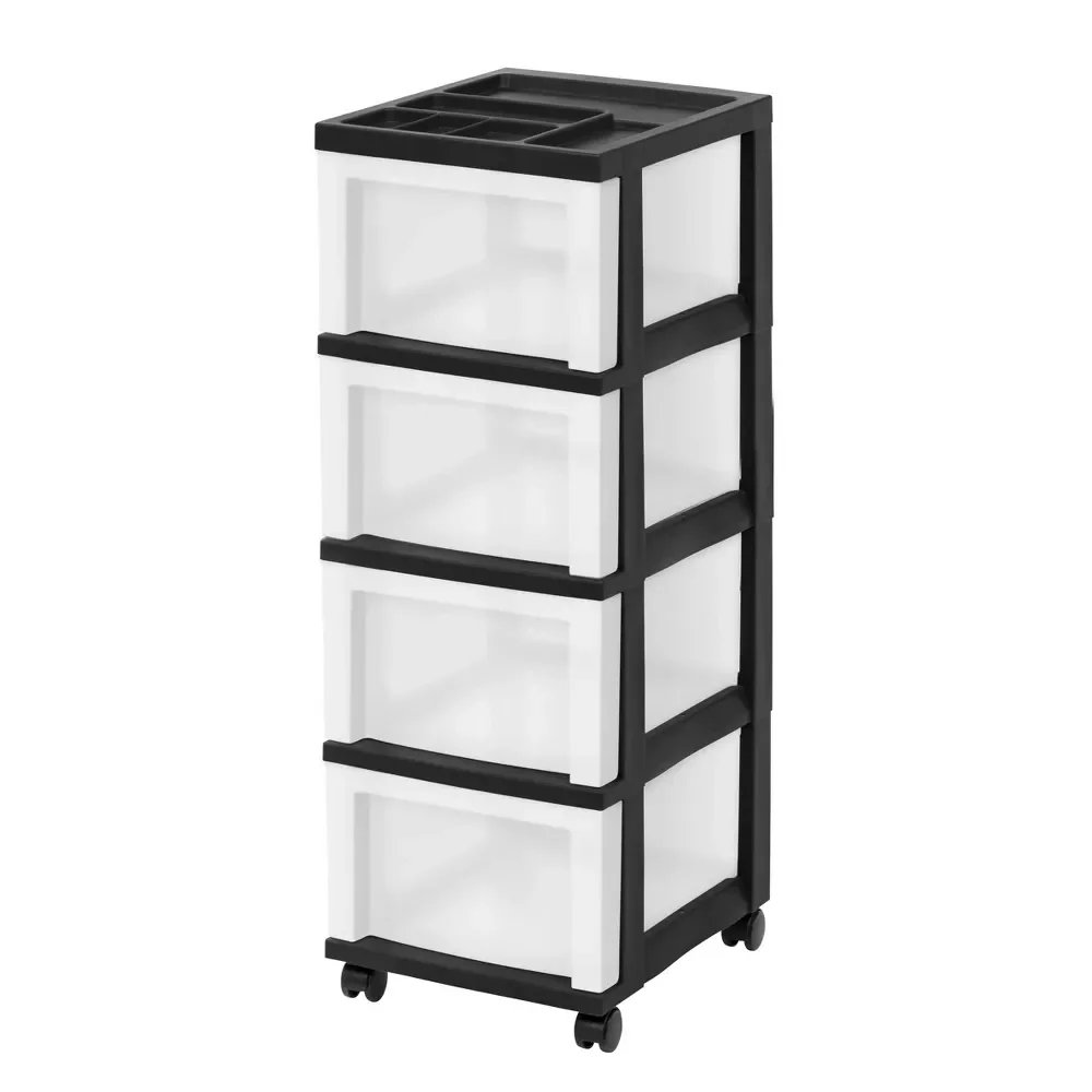 YZL 4 Drawer Storage Cart with Organizer Top Black,Plastic Organizers and Storage, Rolling Storage Cart for Classroom Supplies, Storage Organizer for Art Supplies…
