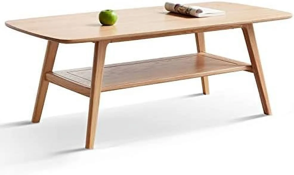 HBBOOMLIFE Wood Coffee Table - 2-Tier Modern Coffee Table - Natural Oak Wood with   and Open Tabletop - Rectangular Coffee Table for Living Room Apartment Office