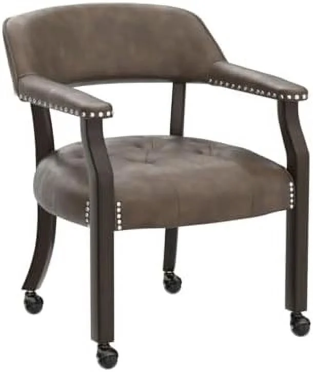 GEROBOOM Dining Chair with Casters  Kitchen Table Chair with Caster & Arms  Roller Poker Table Chairs with Wheels  Wood Captains Game Table Rolling Chairs(Cherry&Purplish Blue 153