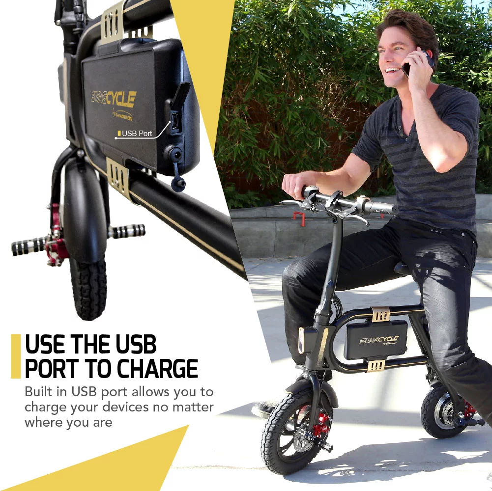 Swagtron SwagCycle E-Bike Folding Electric Bicycle with 15 Mile Range, Collapsible Frame, and Handlebar Display (Recertified)