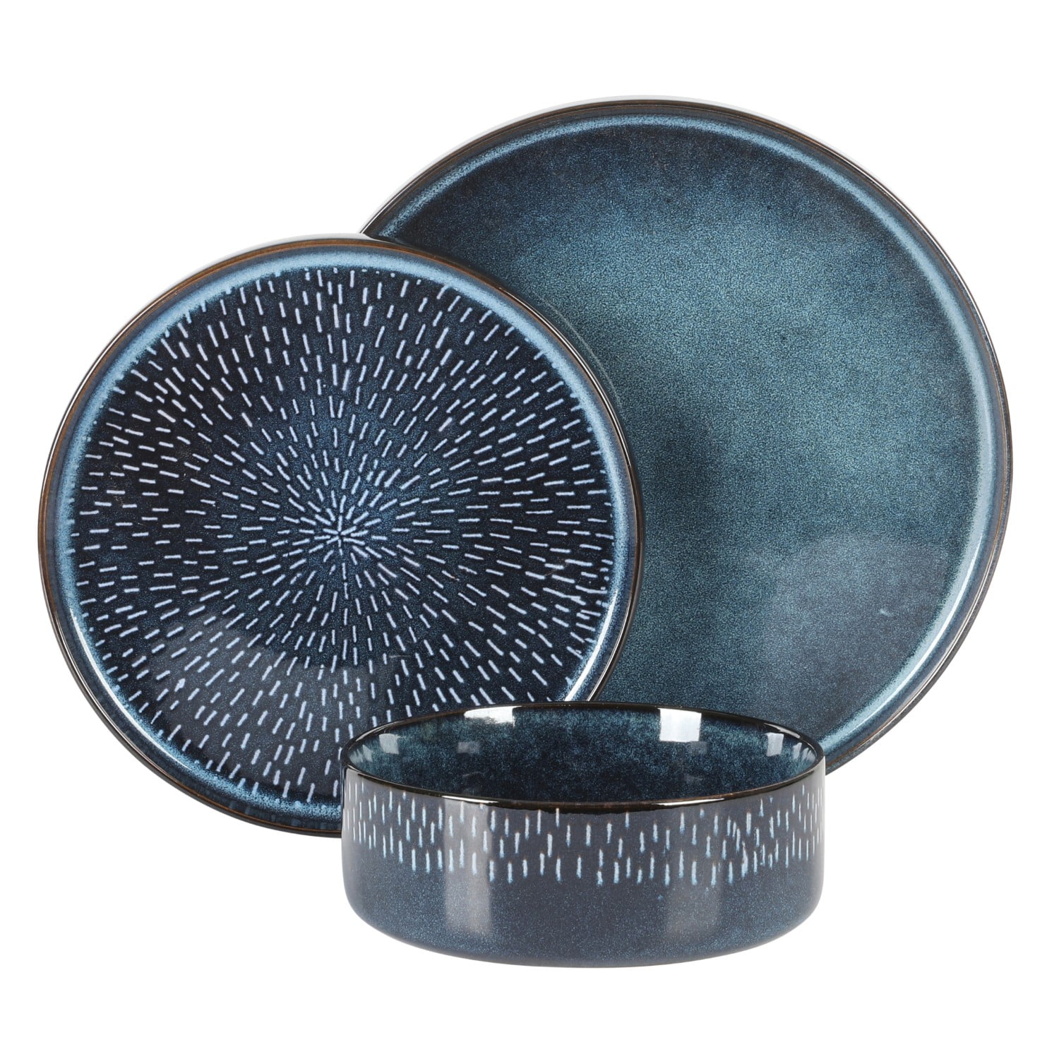 Gibson Elite 12 Piece Matisse Moderna Stoneware Reactive Glaze Dinnerware Set - Cobalt Blue