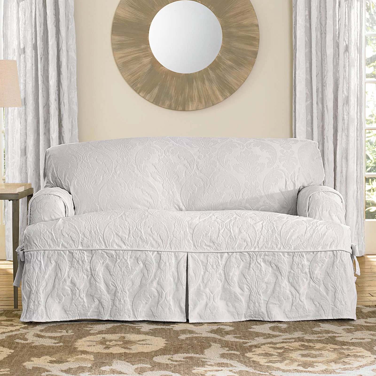 Sure Fit Matelasse Damask T-Cushion Loveseat Slipcover