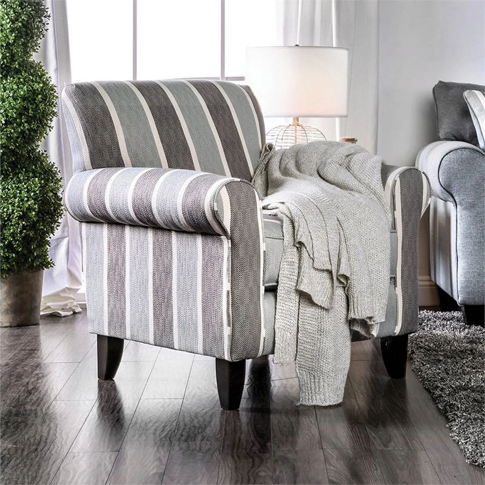 Furniture of America Joyce Transitional Fabric Striped Accent Chair in Blue Gray