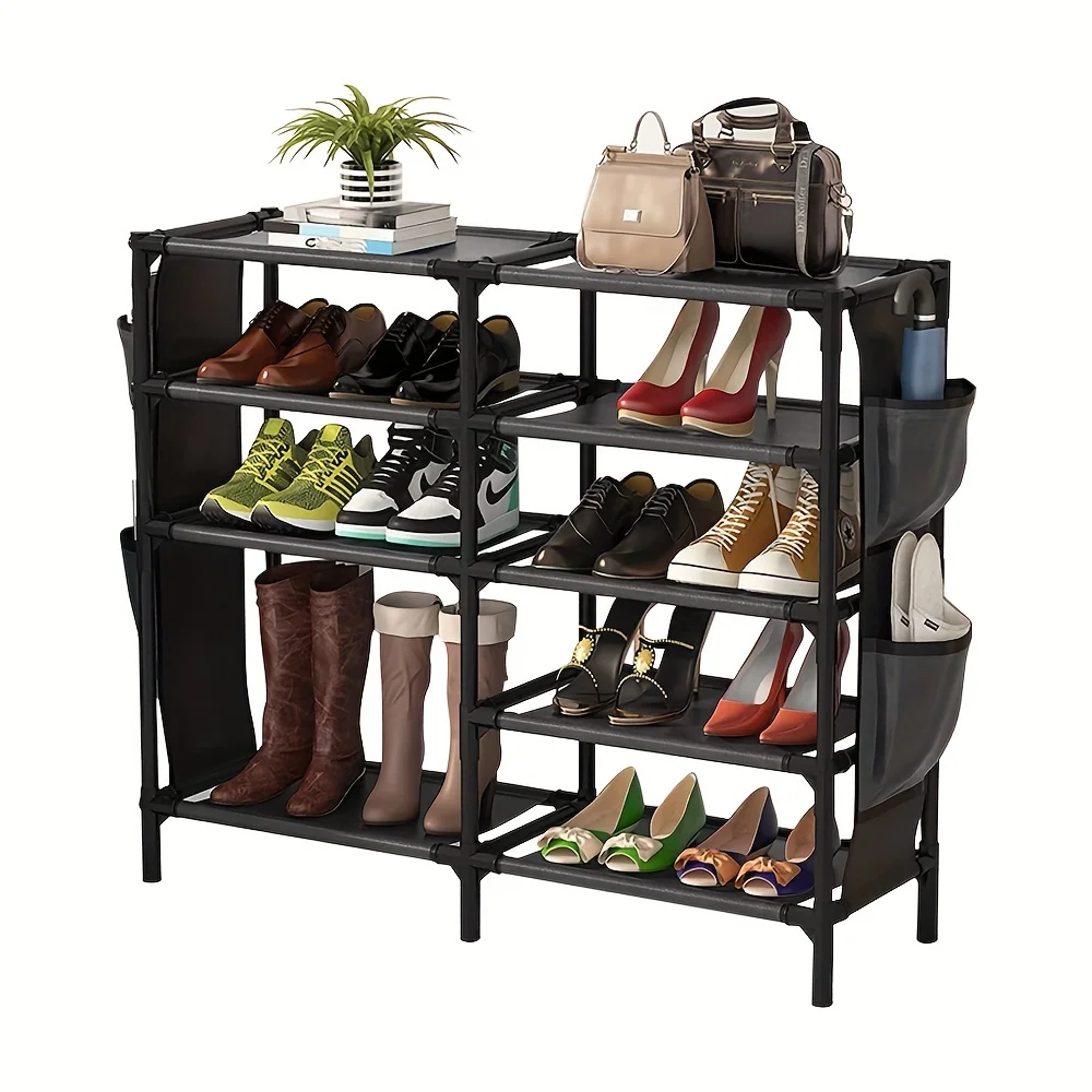 Shoe Rack with Pockets, 5-Tier Shoe Boots Organizer Freestanding Shoe Shelf for Entryway Bedroom