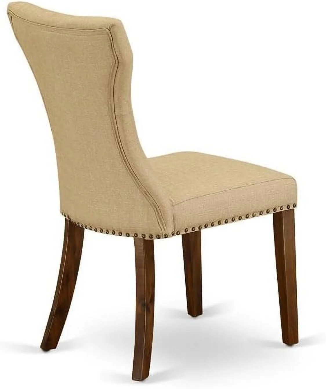 GAP8T03 Gallatin Parson Dining Chairs - Button Tufted Nailhead Trim Brown Linen Fabric Upholstered Chairs, Set Of 2, Walnut