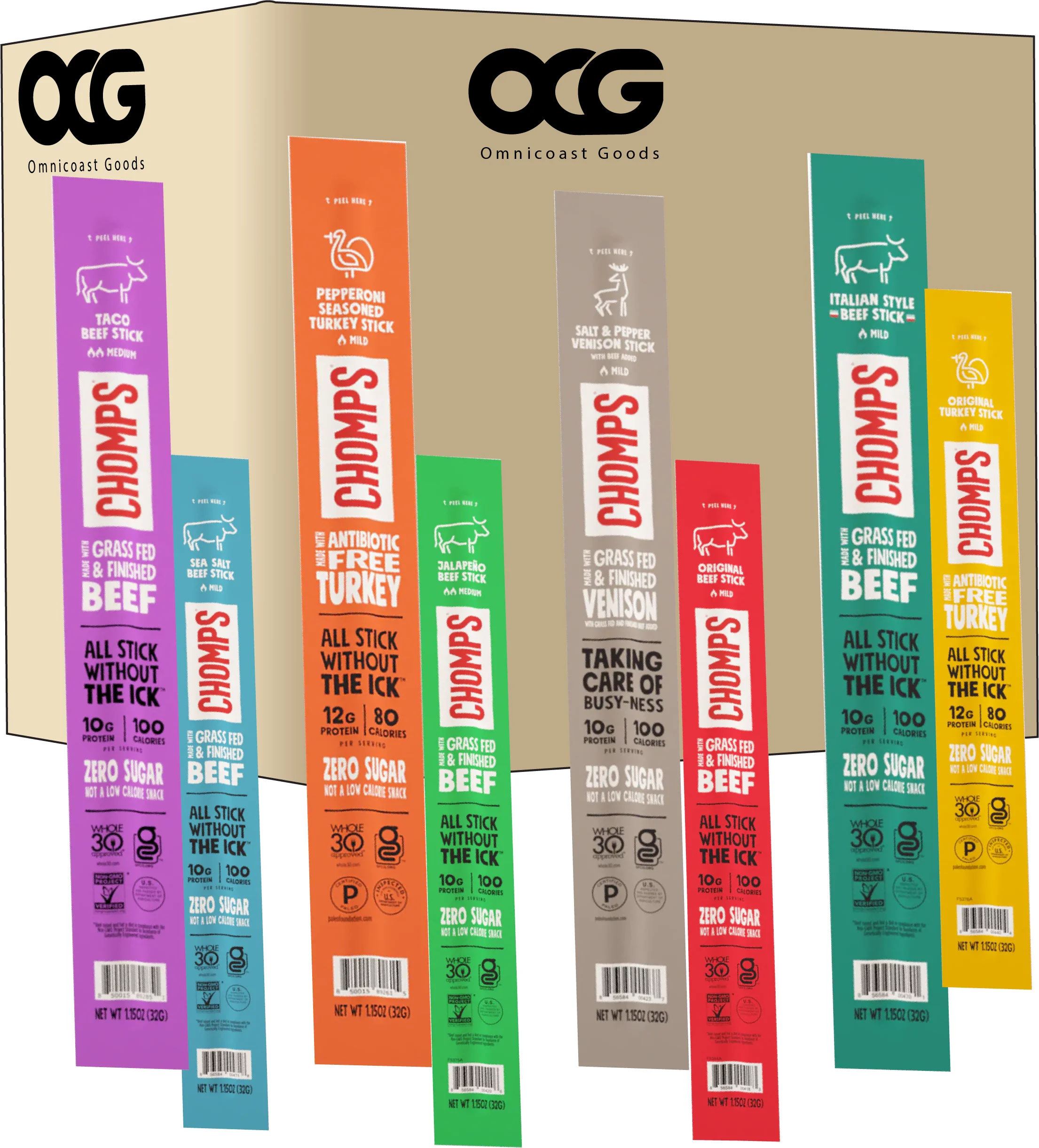 Chomps Beef Sticks Variety |10g of Protein | 0g Sugar | (16 Pack) | Keto, Paleo, Gluten-Free, Zero Sugar Food, Non-GMO by Omnicoast Goods