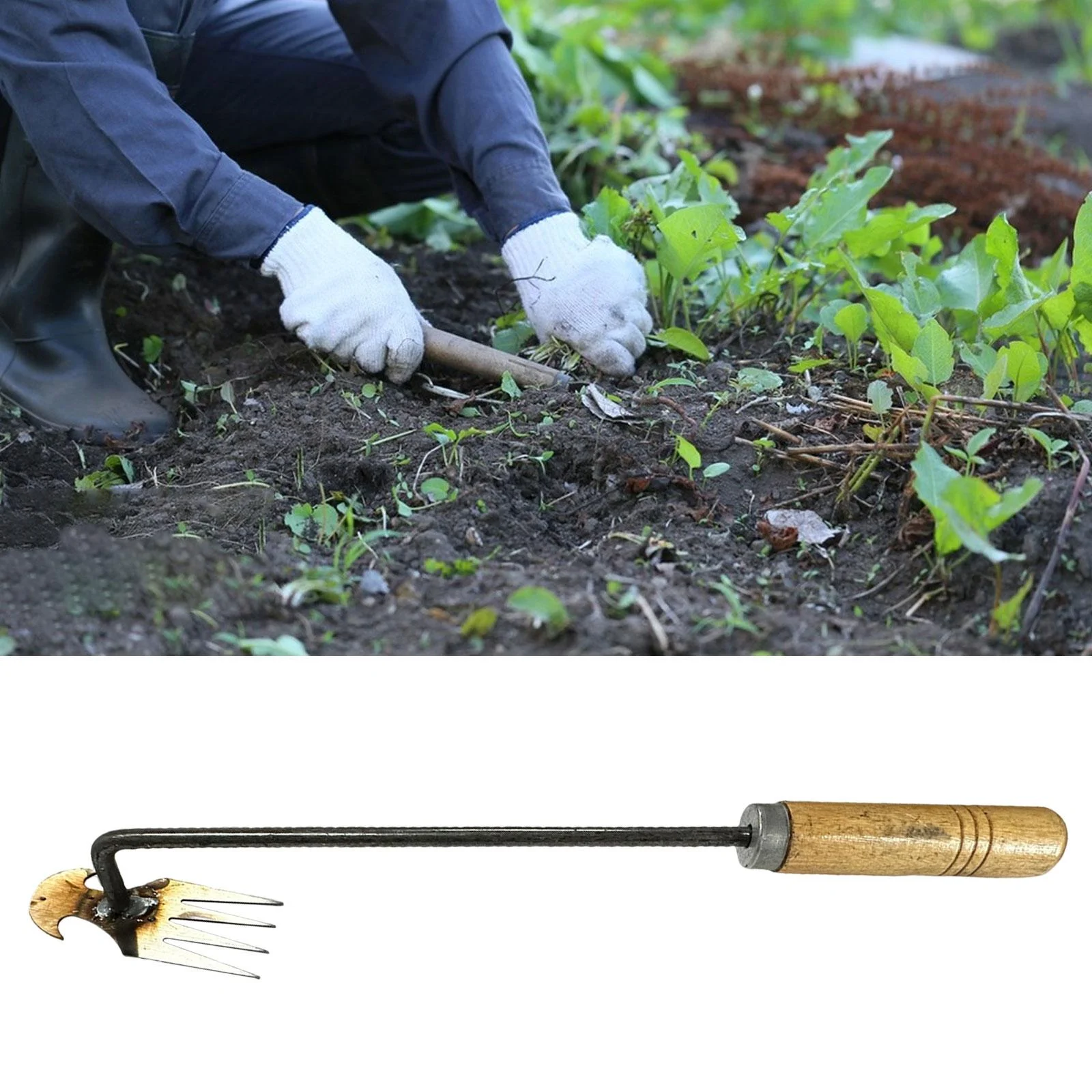 Uprooting Weeding Tool Hand Cultivator Rake Hoe Tiller Tool Dual Purpose for Garden Weeder Hand Tool Weeding Artifact for Loosening 40cm
