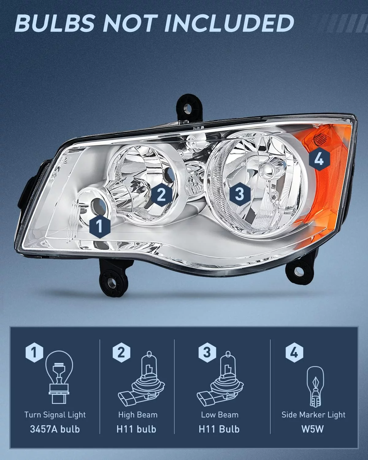 Nilight Headlight Assembly for 2011 2012 2013 2014 2015 2016 2017 2018 2019 Dodge Grand Caravan 2008-2016 Chrysler Town & Country Replacement Headlamp Chrome Housing Amber Reflector, 2 Years Warranty