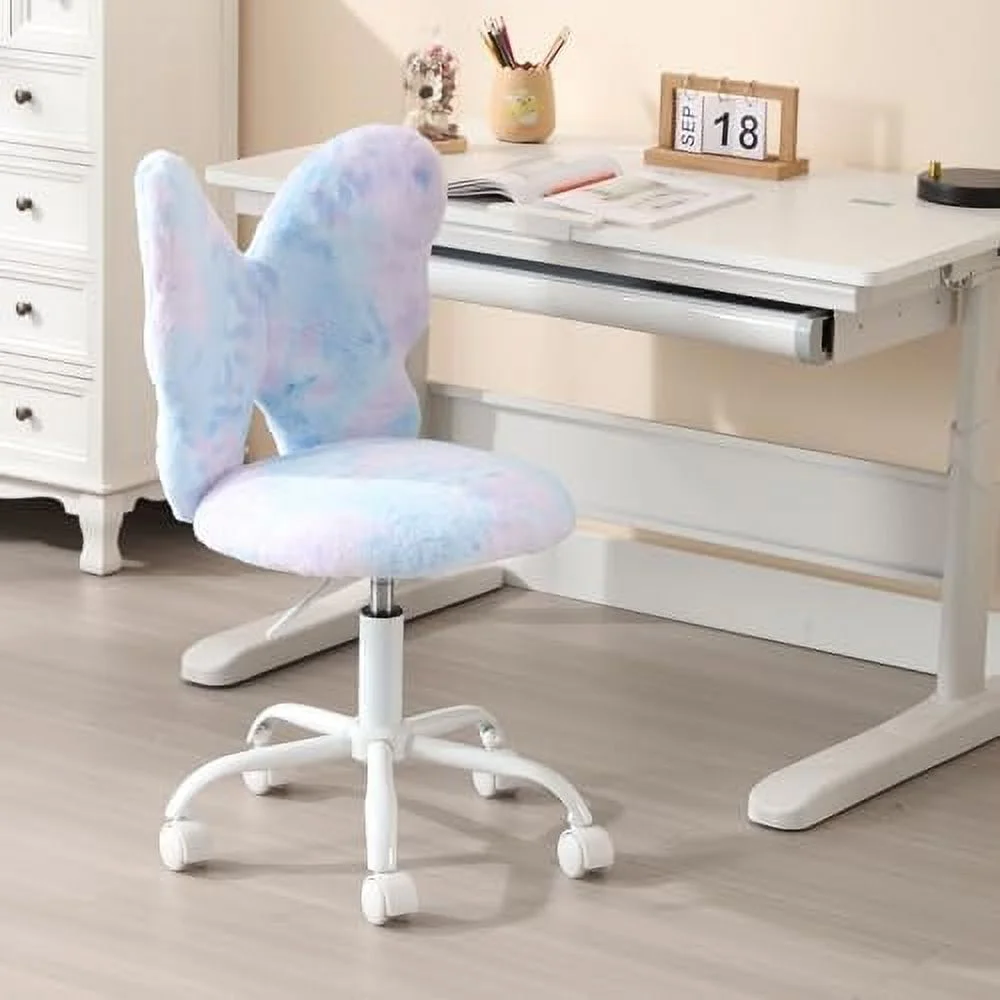 HYHBIBOOM Desk Chair  Furry Study Chair for Girls Comfy Adjustable Computer Children Chair with Heart Shaped Back  Cute Rolling Swivel Student Task Chair for Reading/Bedroom/Study  Dreamy