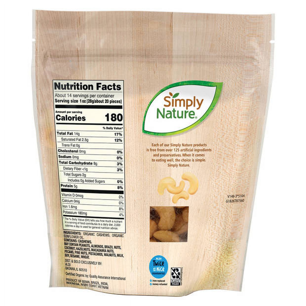 Organic Raw Unsalted Cashews, 14 oz