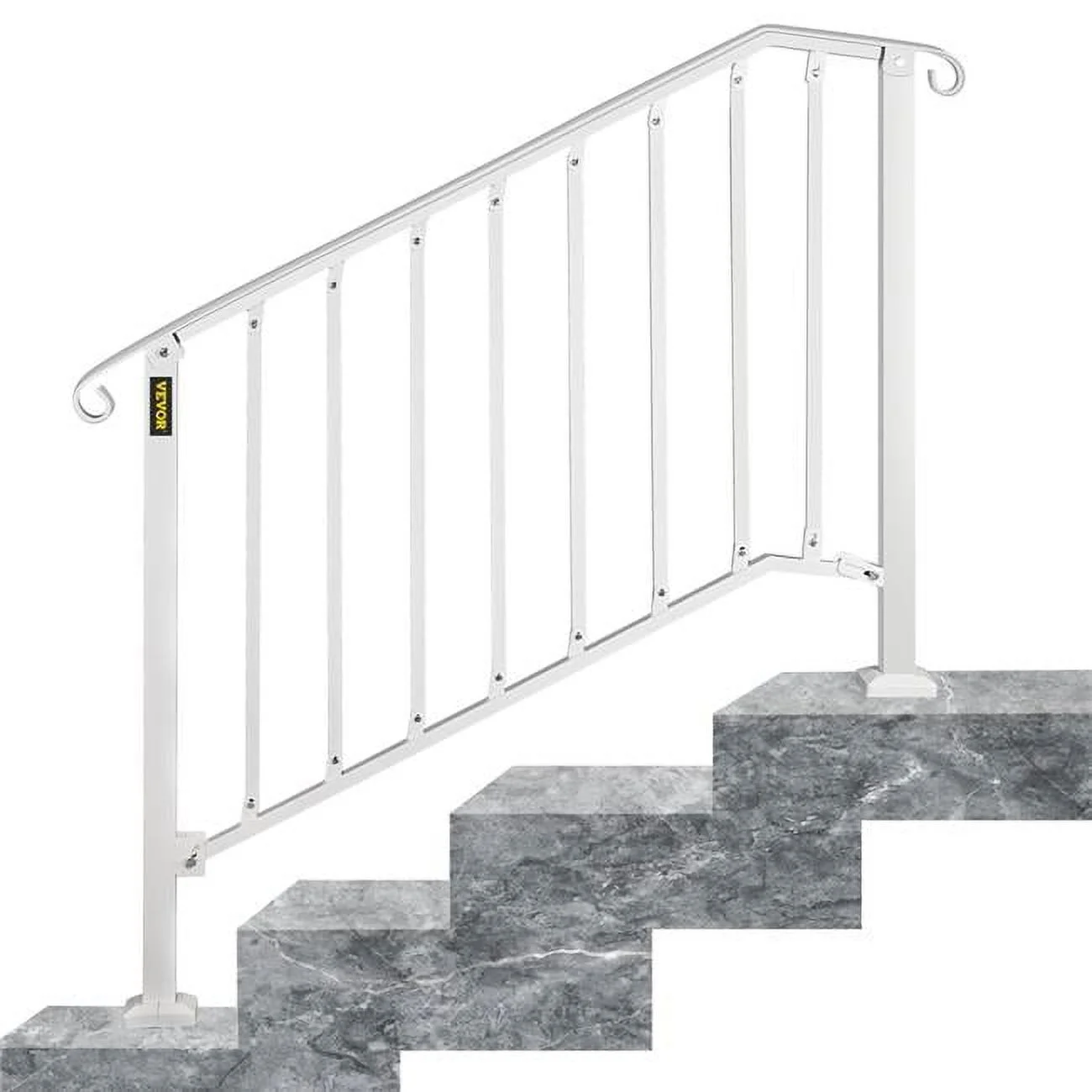 Vevor  Iron Handrails for 3 or 4 Steps Outdoor Stair Railing, White