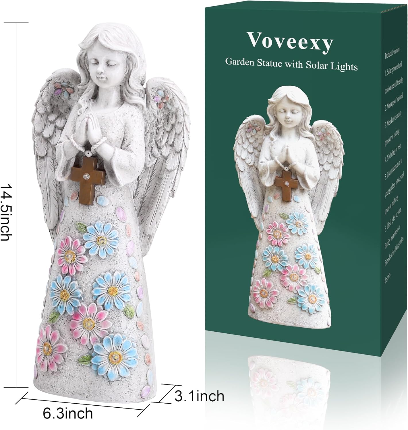 TLKJ Angel Garden Figurine Outdoor Statue  Solar Garden Sculpture with 7 LEDs Welcome Sign Resin Praying Angel Art Decor for Patio Lawn Yard Porch Decoration  Housewarming Gift