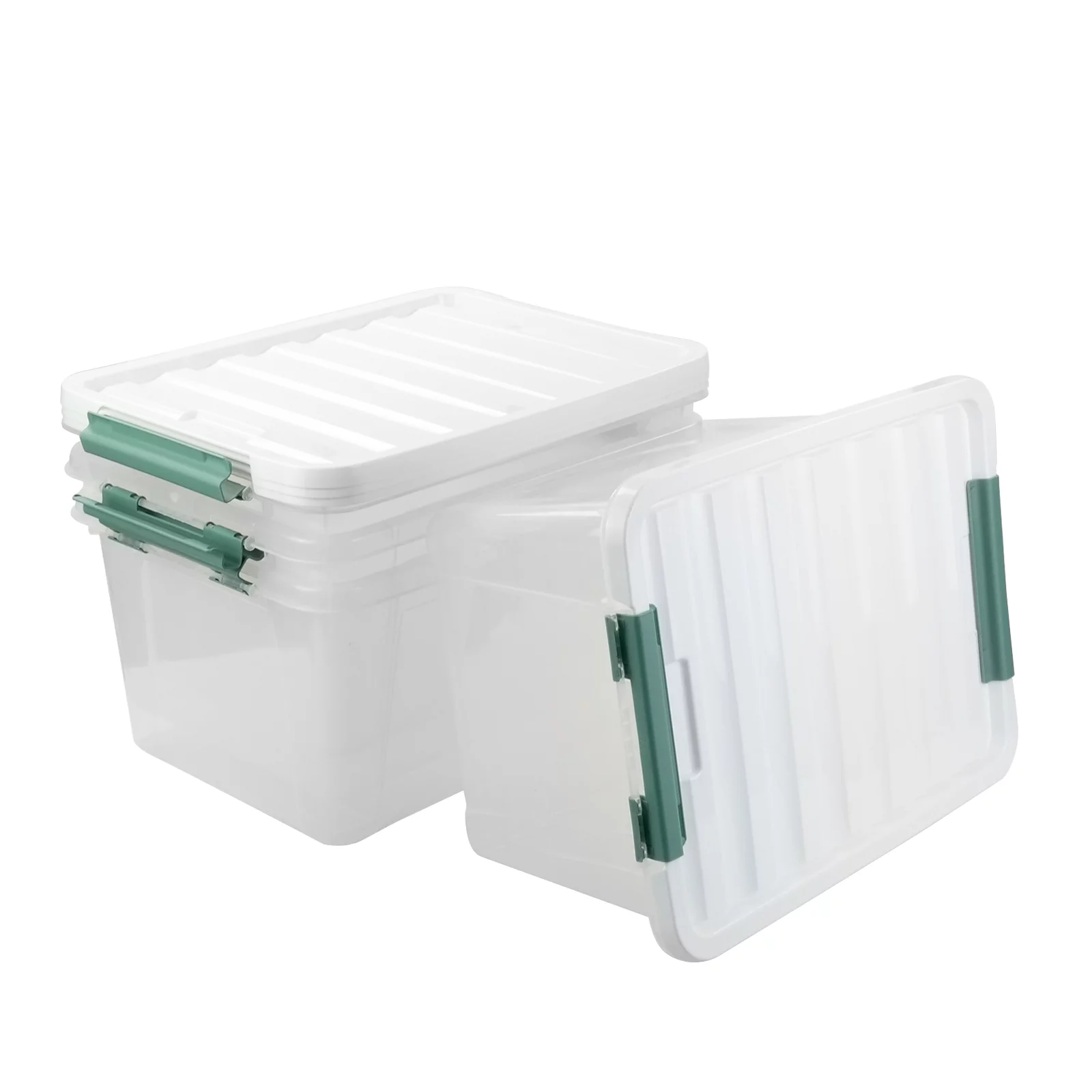 Ponpong 35 L Large Storage Box, Clear Plastic Latch Box, 4-Pack