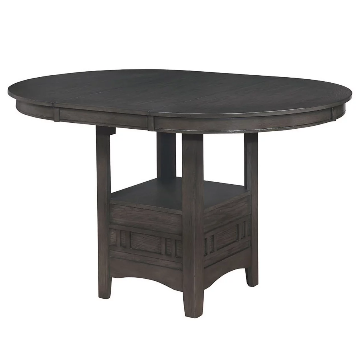 Round Counter Height Table with Pedestal Base and Extendable leaf, Gray- Saltoro Sherpi