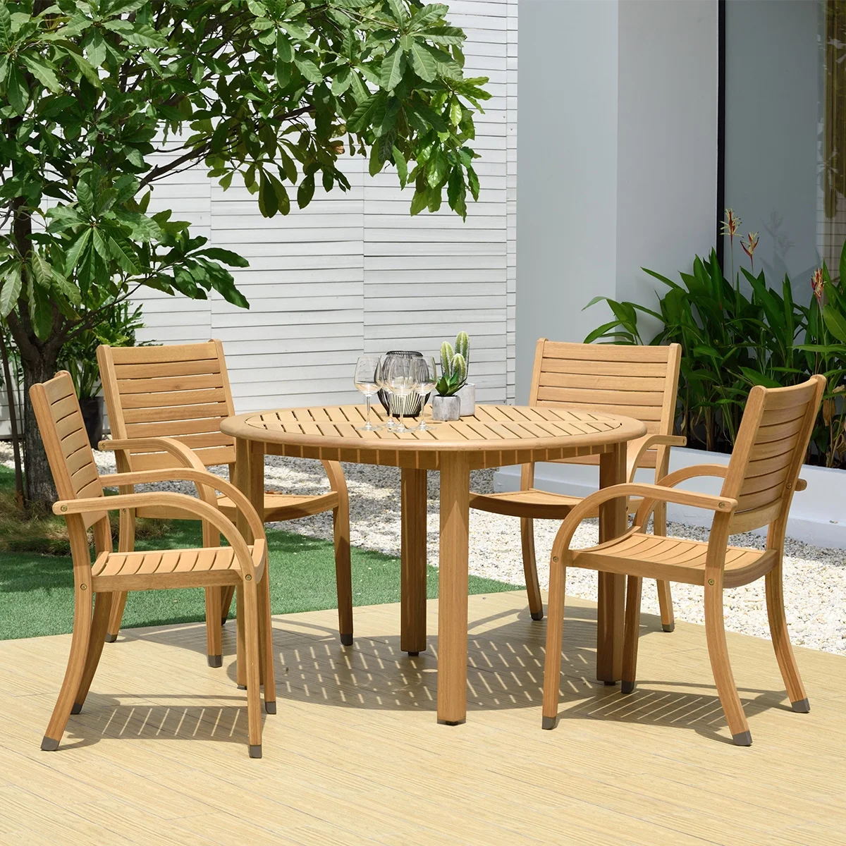Amazonia Angatu 5-Piece 100% FSC Teak Wood Round Patio Dining Set