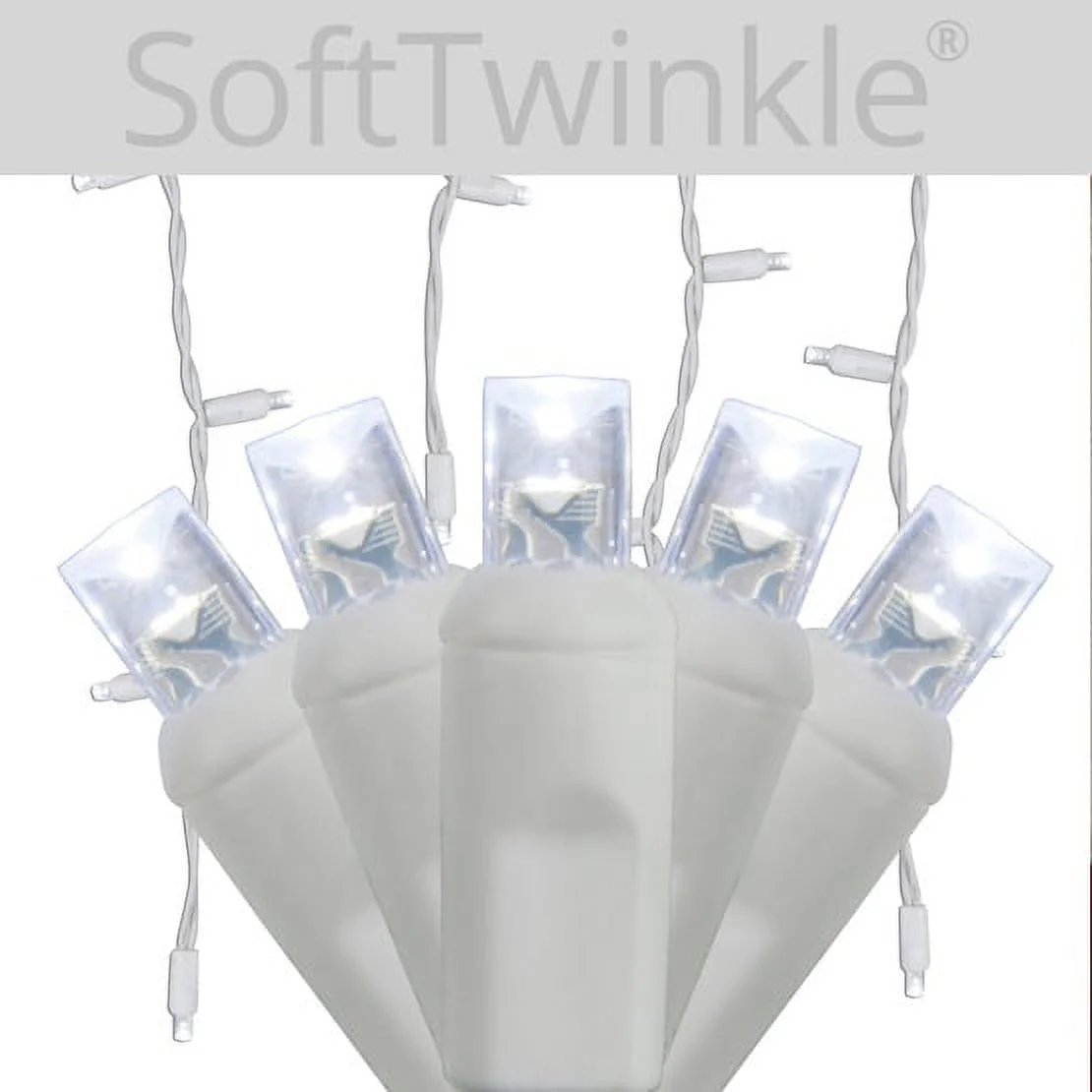 SoftTwinkle Cool White LED Curtain Lights 150 Random Pulsing End-to-End Connectable White Wire Christmas Wedding Party Bedroom Indoor-Outdoor