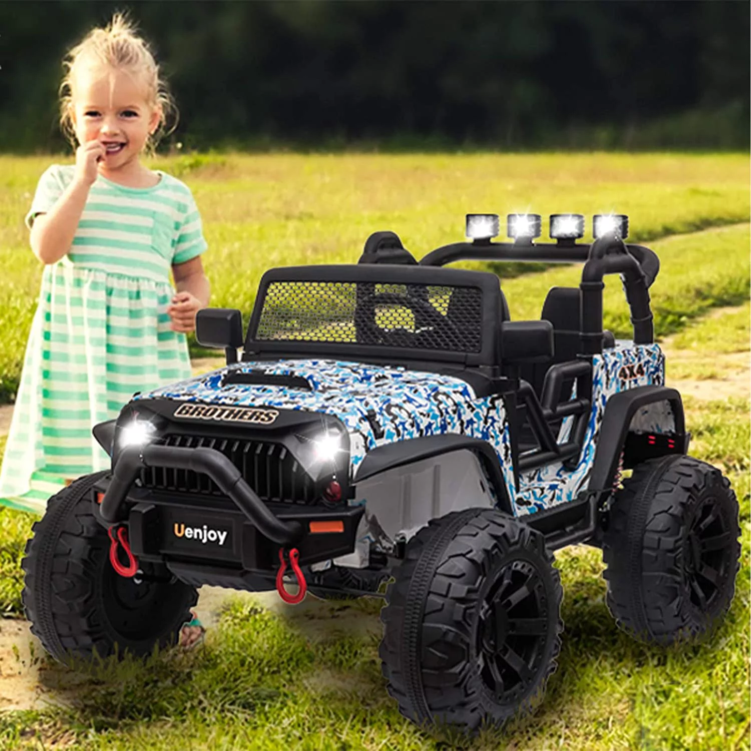 Uenjoy 12V Kids Ride on Toys Electric Battry-Powered Ride-On Truck Car RC Toy w/ Remote Control 2 Speed Camouflage Blue