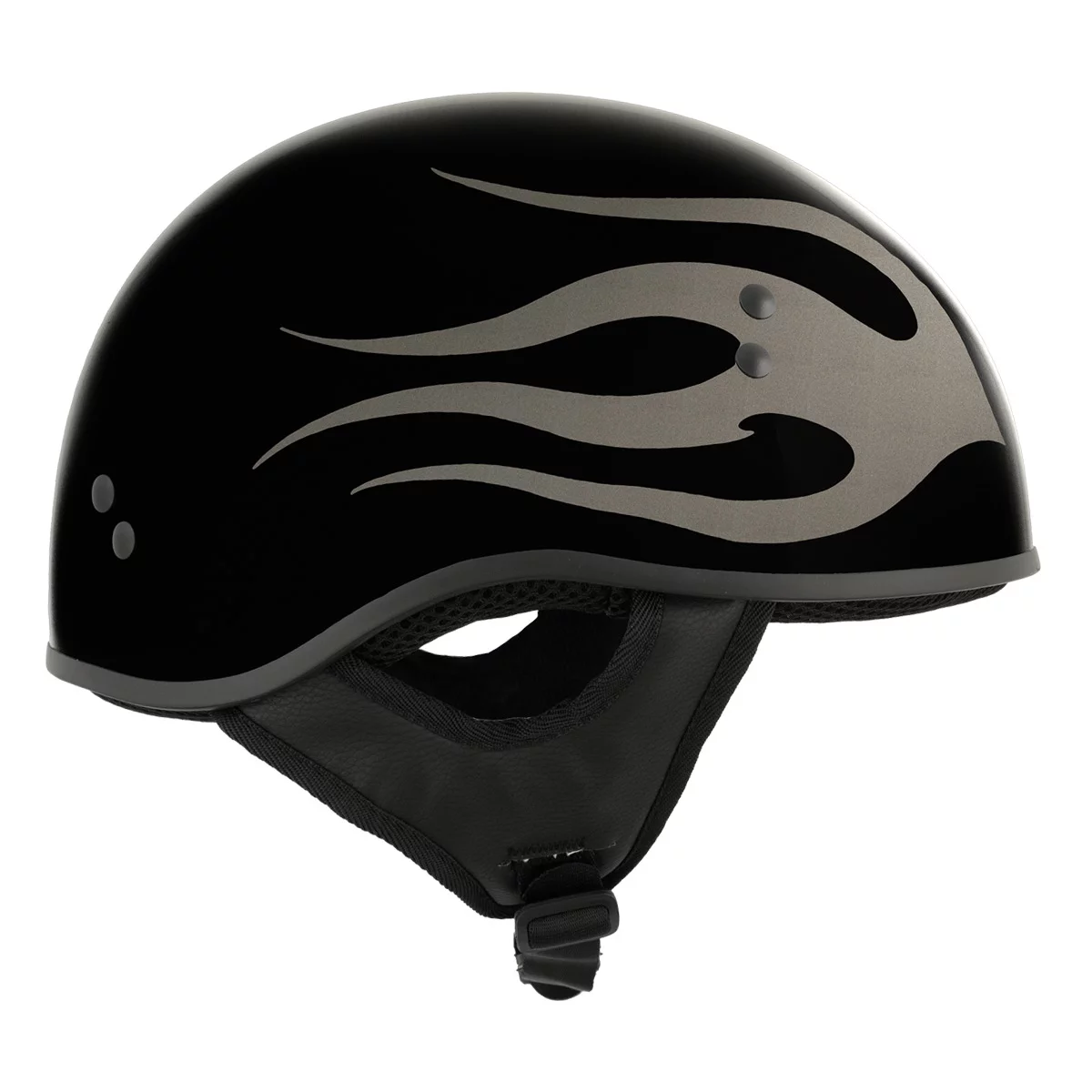 Hot Leathers HLD1036 'Flames' Gloss Black Motorcycle DOT Approved Skull Cap Half Helmet for Men and Women Biker X-Large