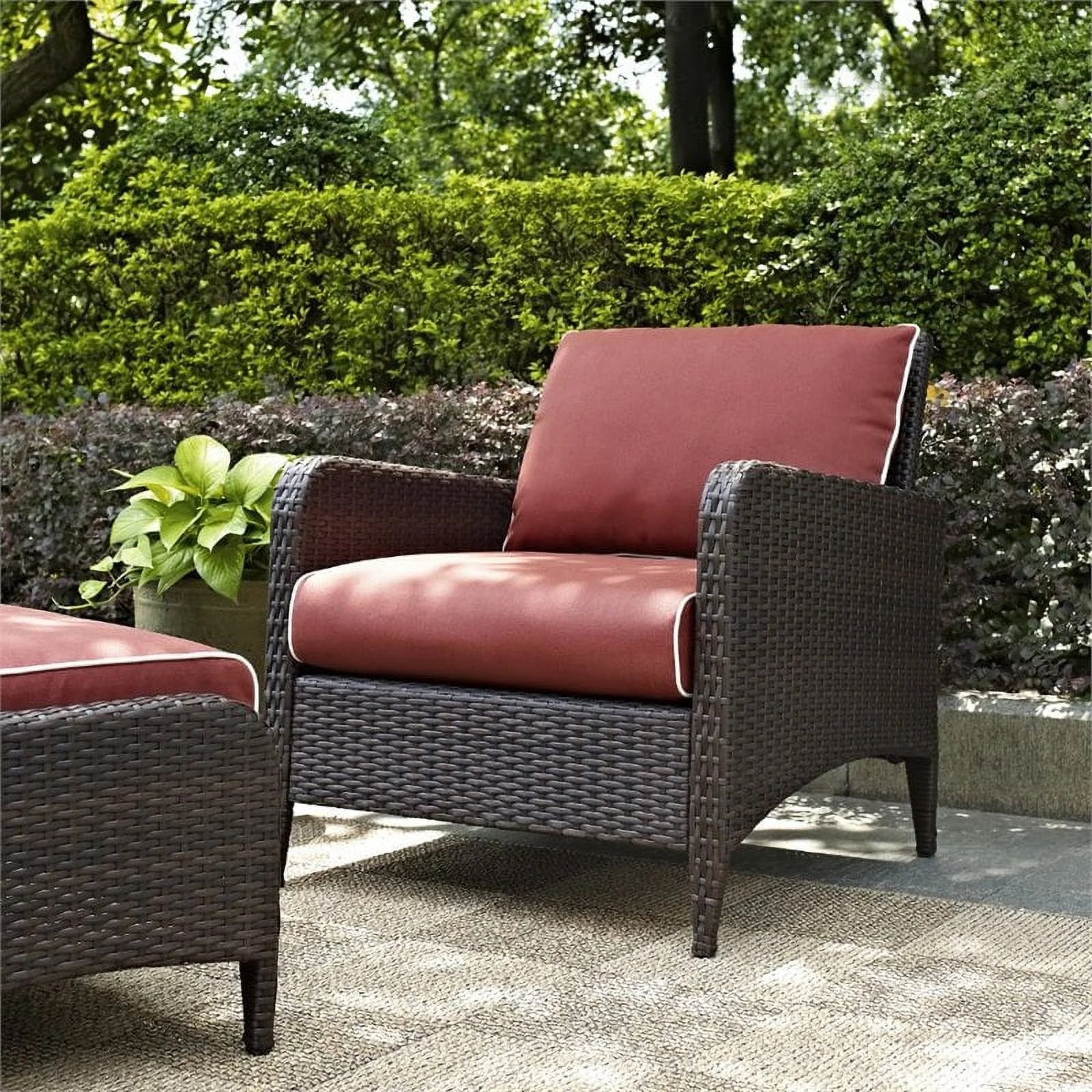 Afuera Living Transitional Outdoor Wicker Arm Chair in Sangria