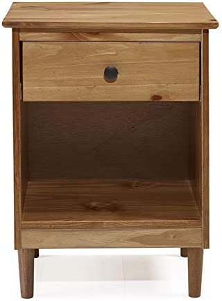 Mid-Century Modern 1 Drawer Wooden Bedside Nightstand in Caramel