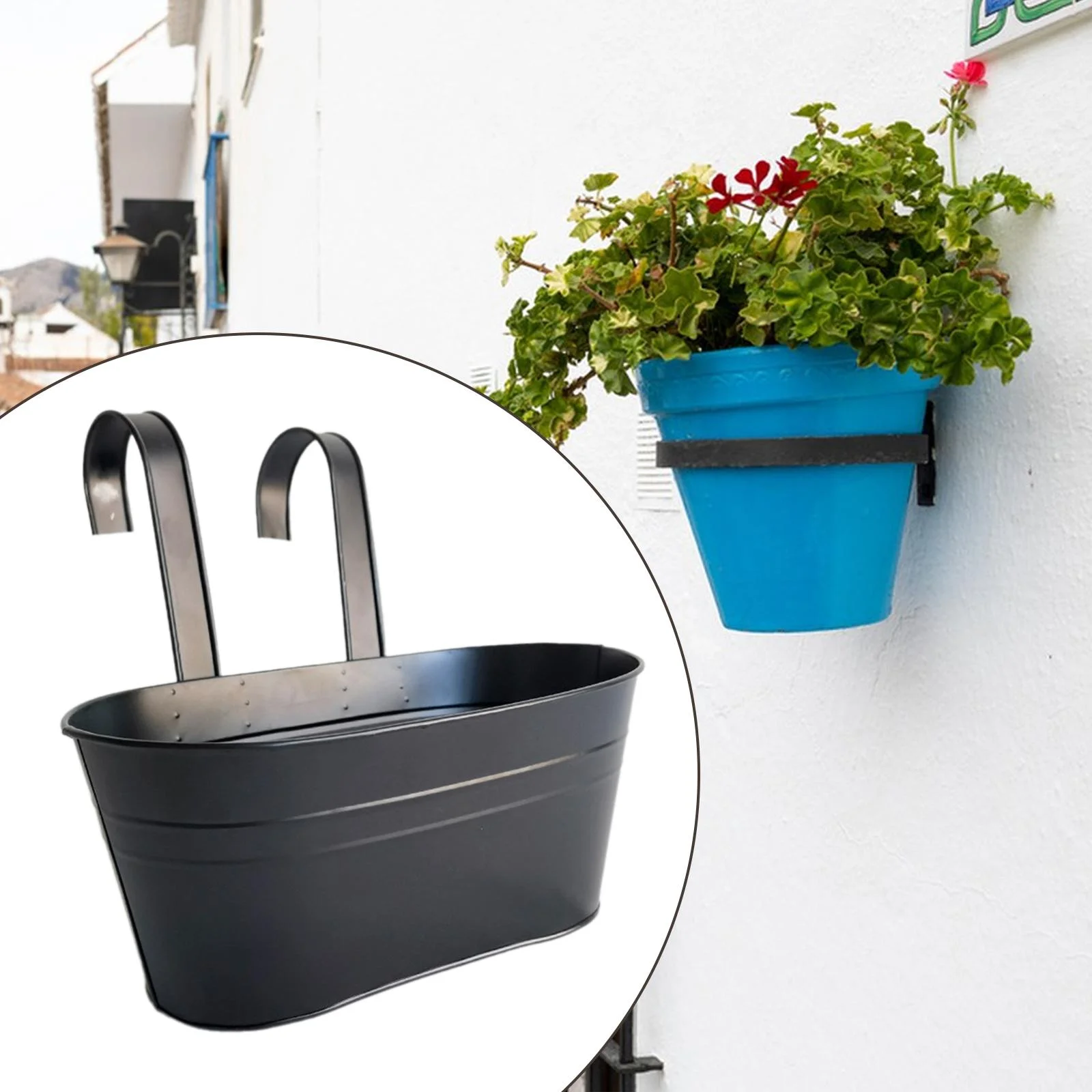 Colaxi Hanging Flower Pot Iron Bucket Planter Yard Patio Fence Railing Flower Holder Metal Removable Hooks for Room Deck