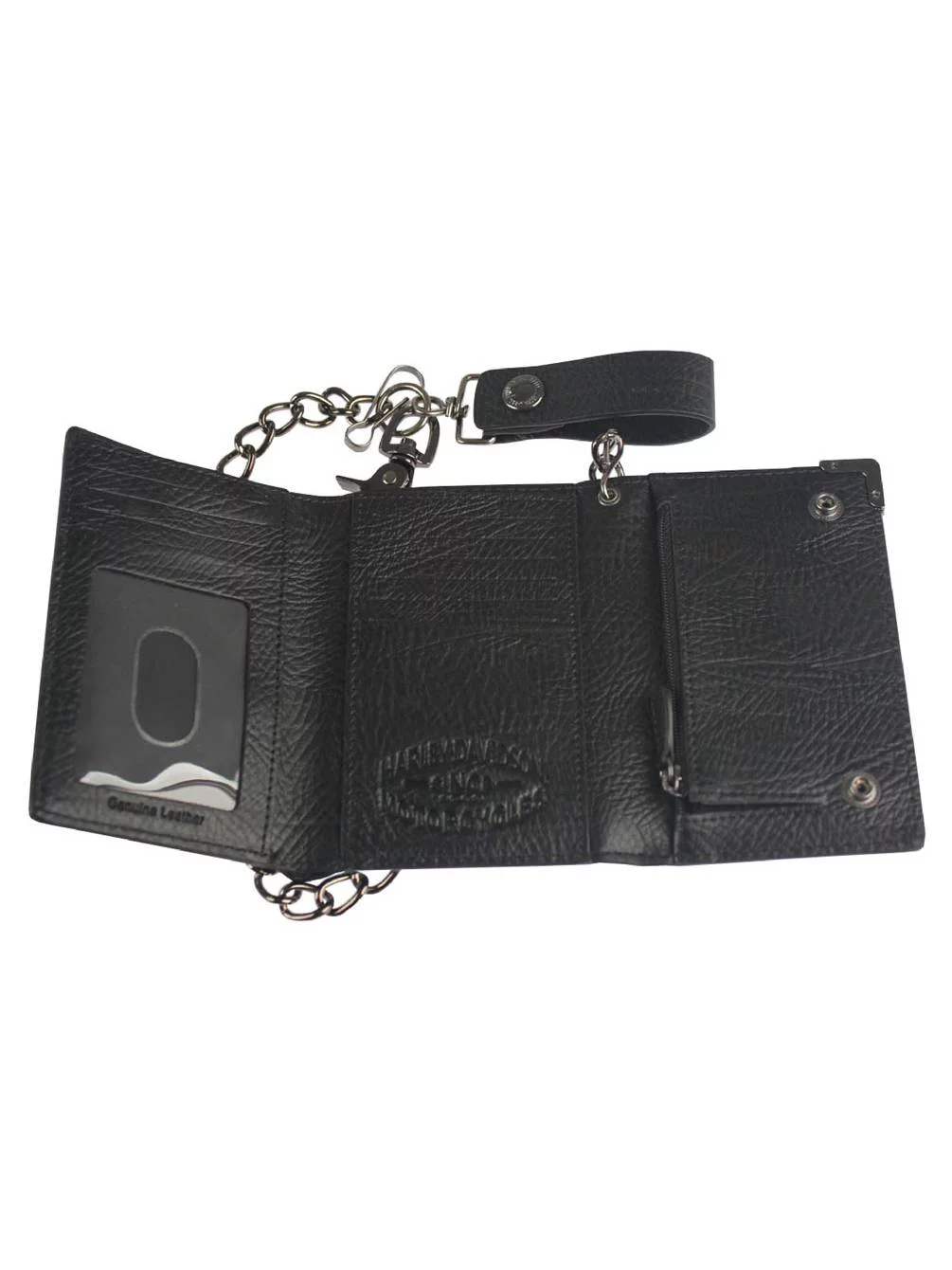 Harley-Davidson Mens Gunmetal Leather Medium Biker Tri-Fold Wallet GM6516L-BLACK, Harley Davidson