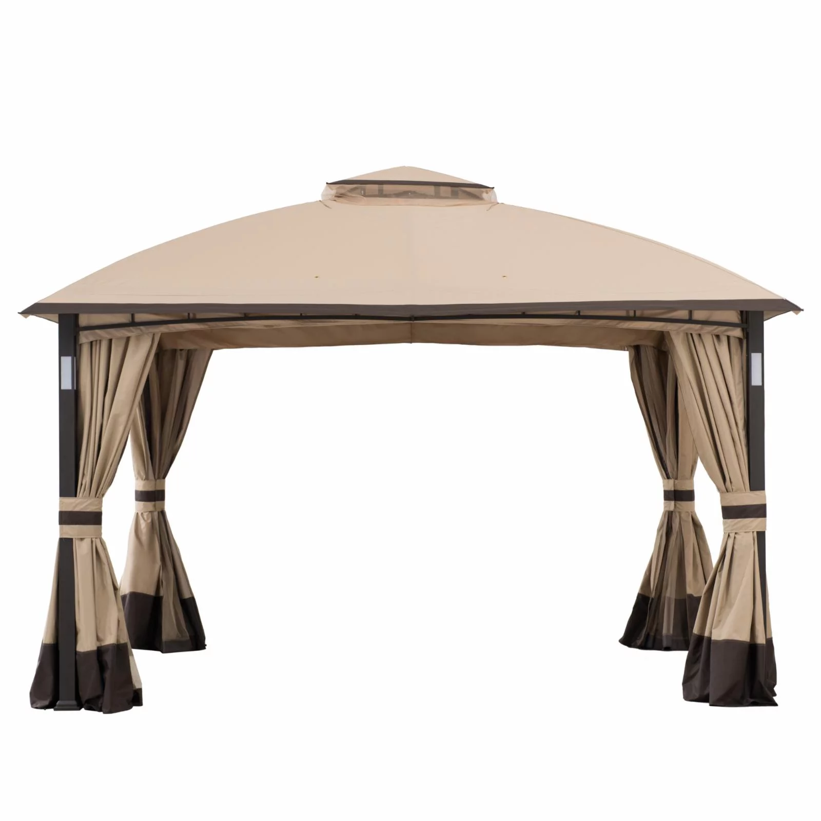 Sunjoy 11 ft. x 13 ft. Gazebo with LED Lighting and Blue Tooth Sound - Tan and Brown