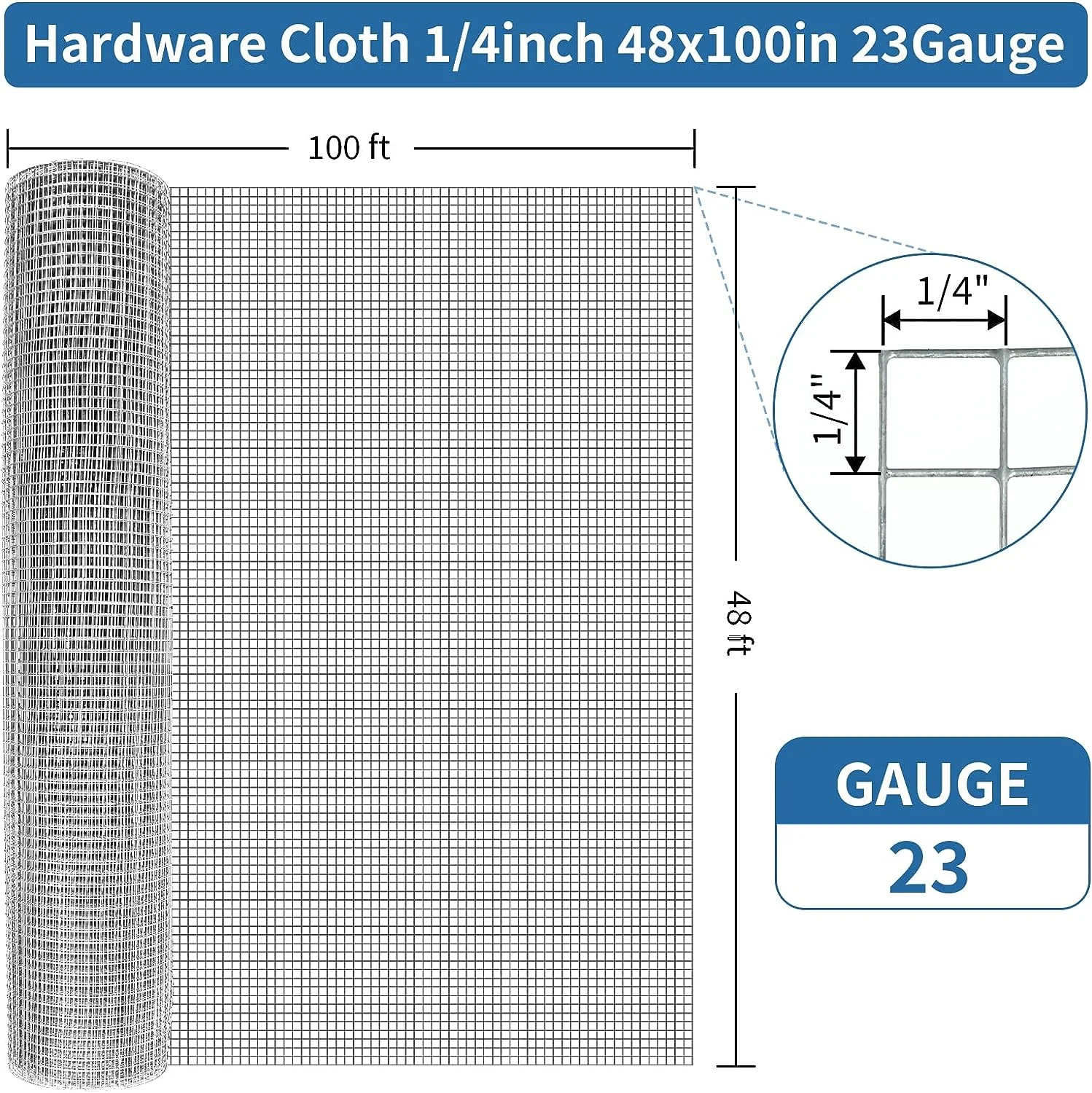 MINGFENG 48in x 100ft Hardware Cloth 23Gauge Chicken Wire Fencing for Garden Pet Cage Rabbit Net, 48