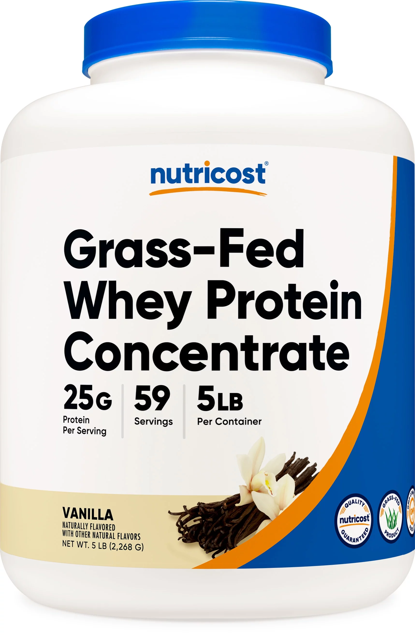 Nutricost Grass-Fed Whey Protein Concentrate (Vanilla) 5LBS - Non-GMO, Gluten Free