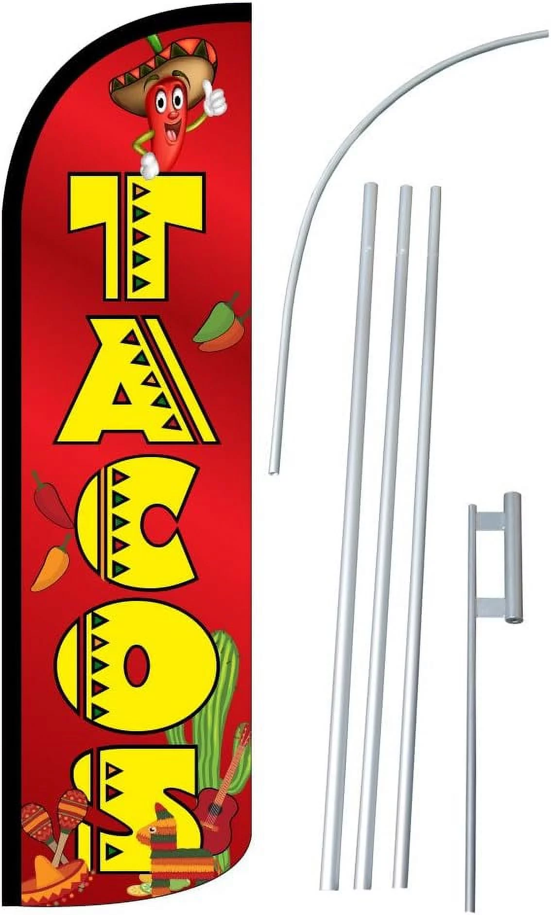 12-foot super swooper feather flag with heavy-duty 15-foot pole and ground spike