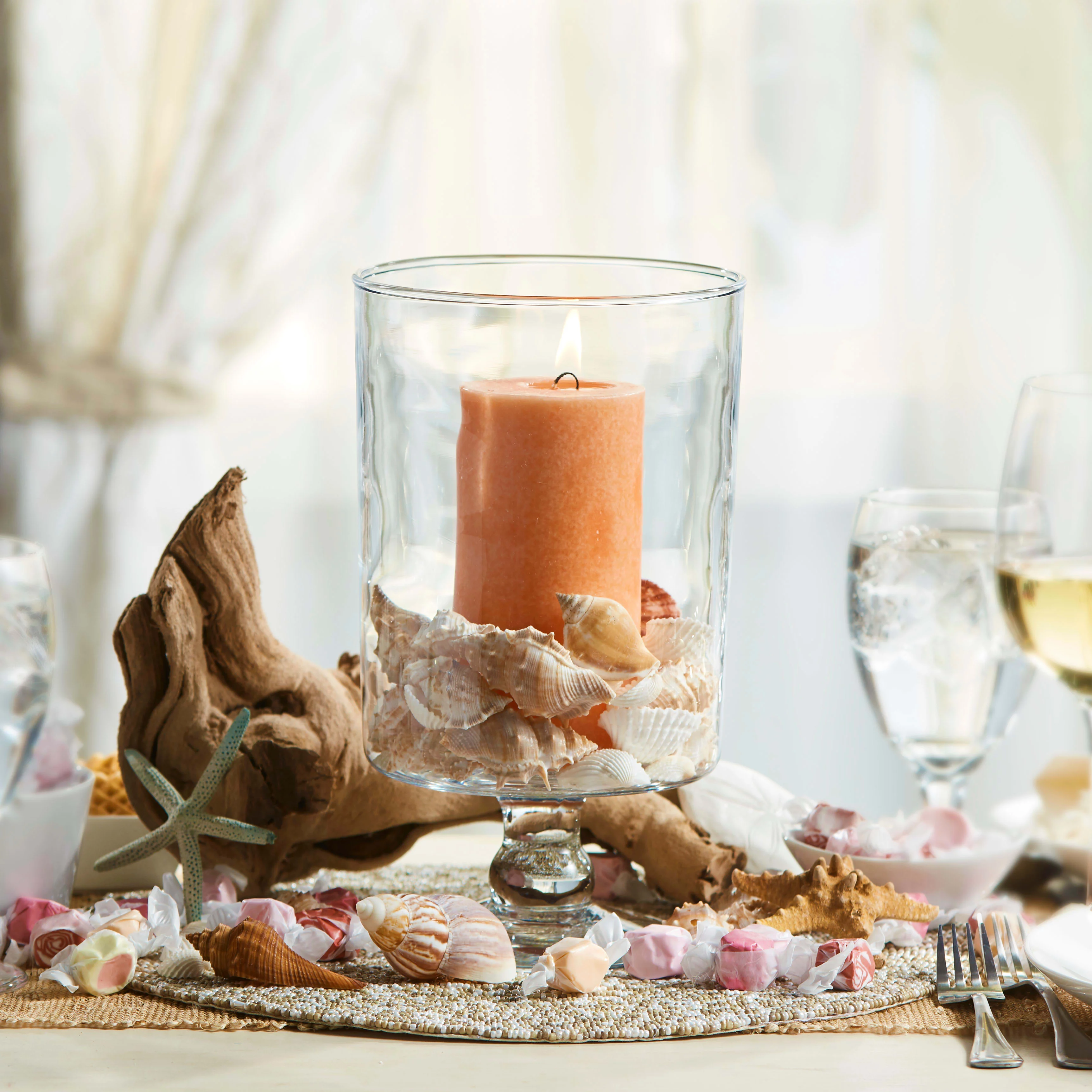 Libbey Harbor Pillar Glass Pedestal Vase, 11-inch Tall, Set of 2