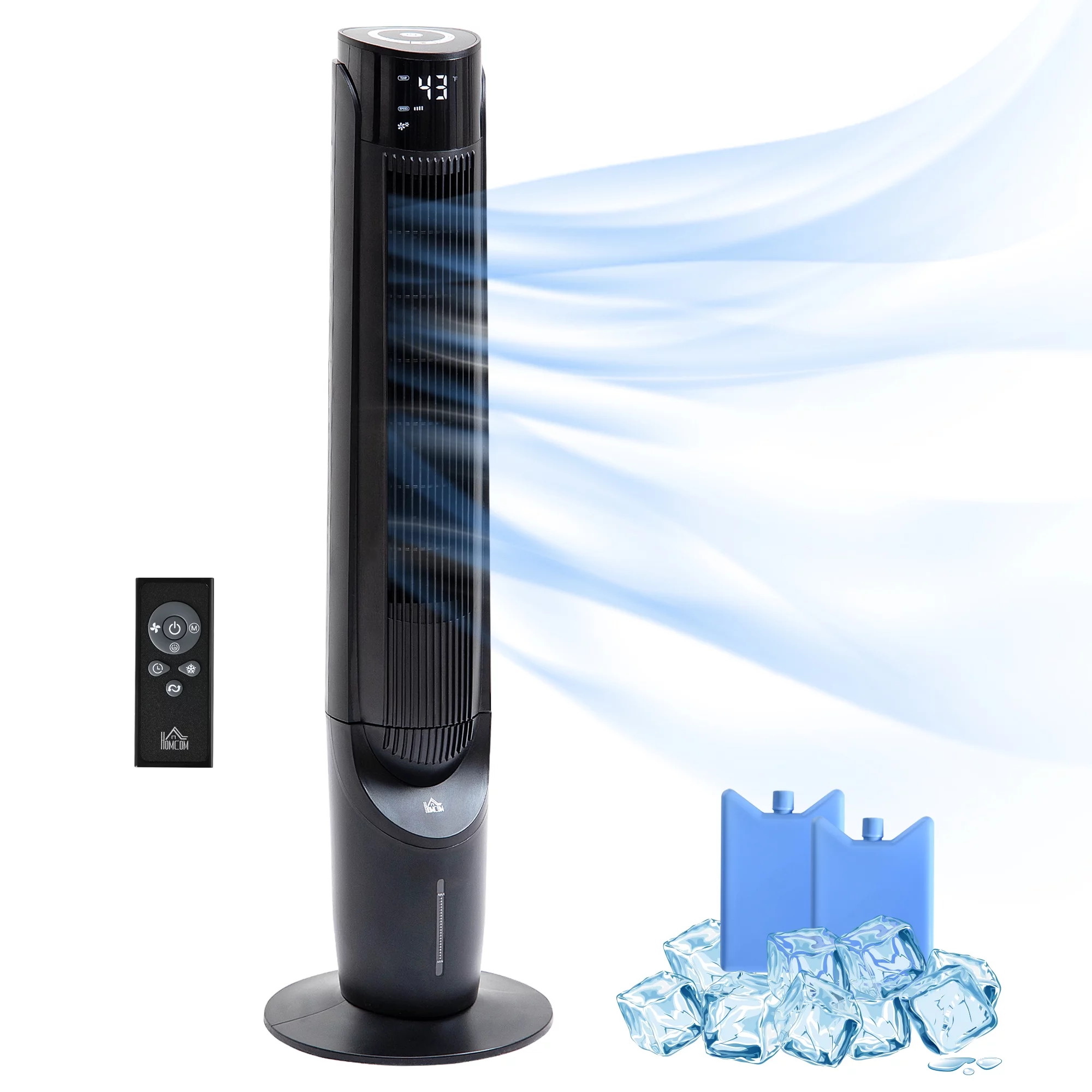 HOMCOM 42'' Evaporative Air Cooler, Ice Cooling Fan with 3 Speeds, 4 Modes, 12 Hour Timer, LED Display and Remote Control for Bedroom, Office or Living Room, Black