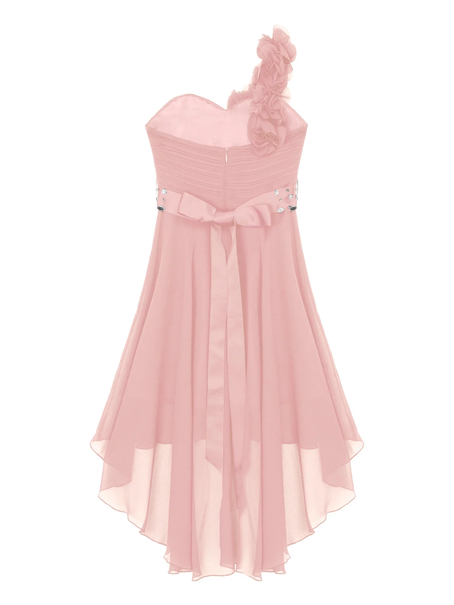 vastwit Kids High Low Flower Girl Dress One Shoulder Ruched Chiffon Bridesmaid Wedding Party Gown Pink 12