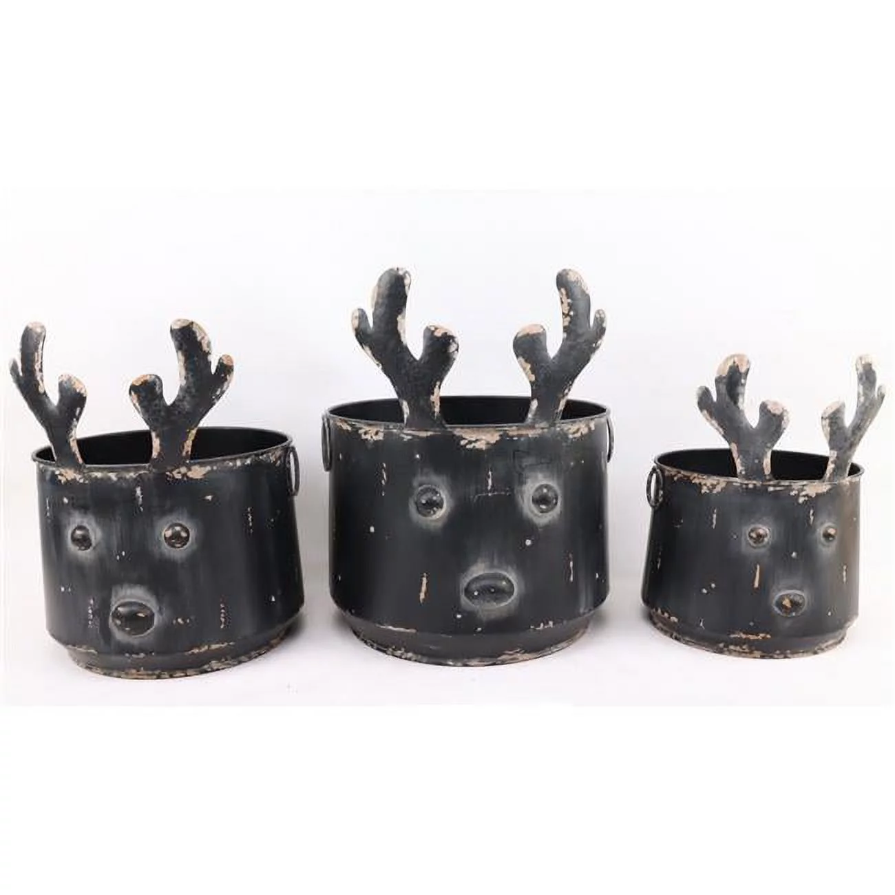 Mr. MJs Trading AI-HD9045 Black Reindeer Head Metal Planters, Set of 3
