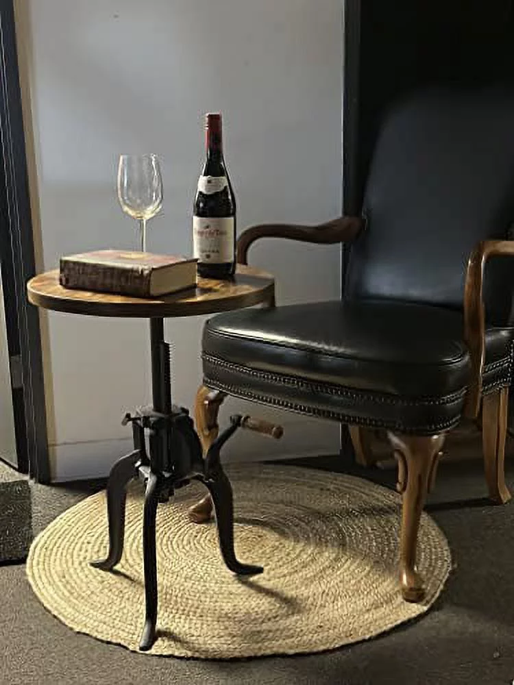 NACH Mango Wood/Cast Iron Crank Side Table, 18