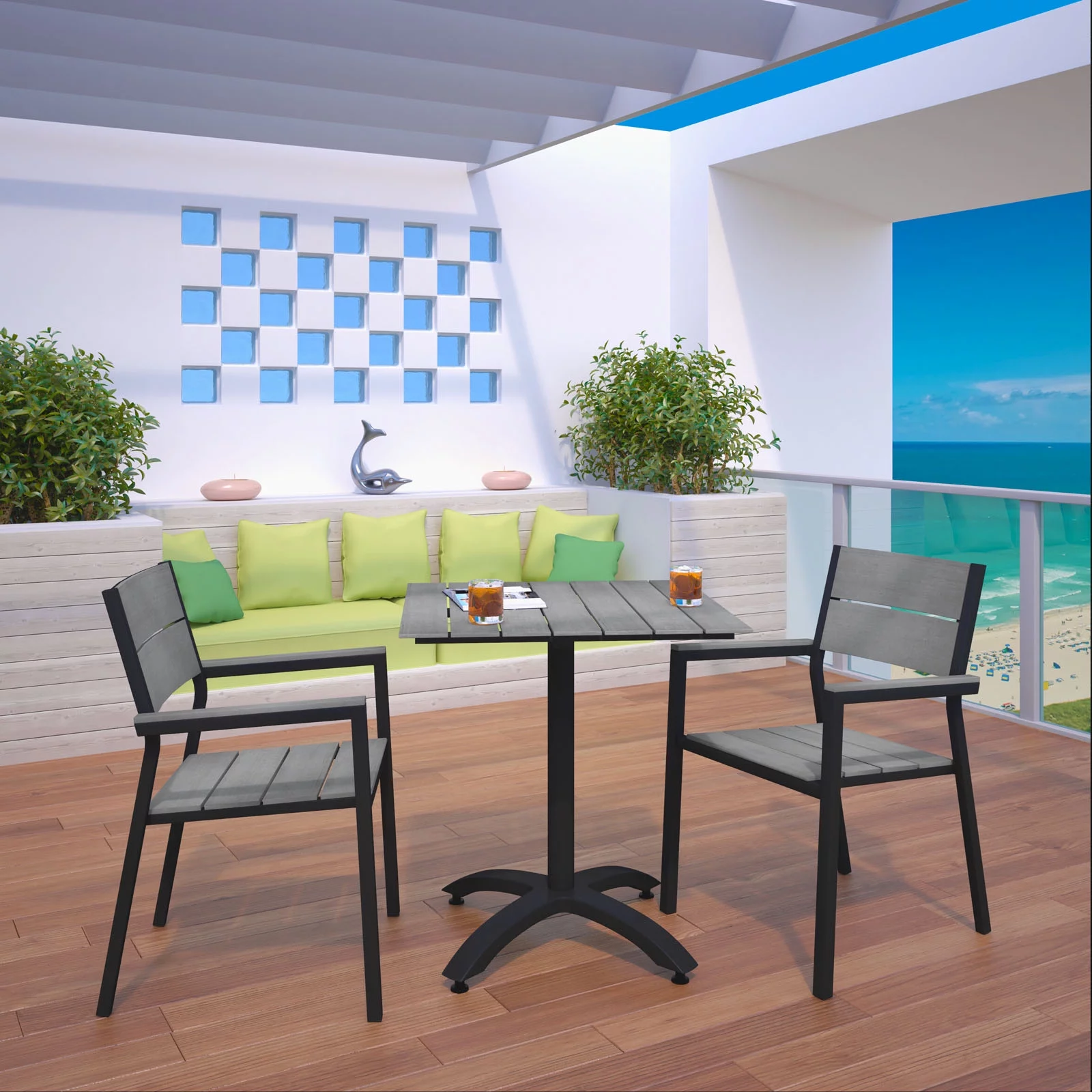 Side Dining Chair and Table Set, Dark Brown Gray, Metal, Outdoor Patio Balcony Cafe Bistro Garden Hospitality Restaurant, Modern Contemporary HB32696