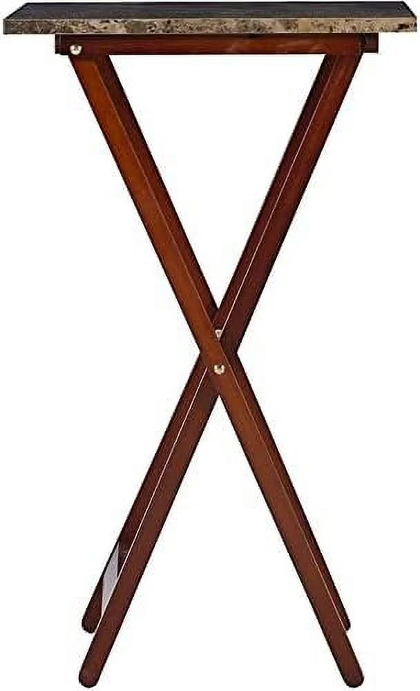 FDXCKJP 5 Piece Set Compass Print Wood Folding TV Tray Table Stand in Gray  4 Tray Tables & 1 Stand