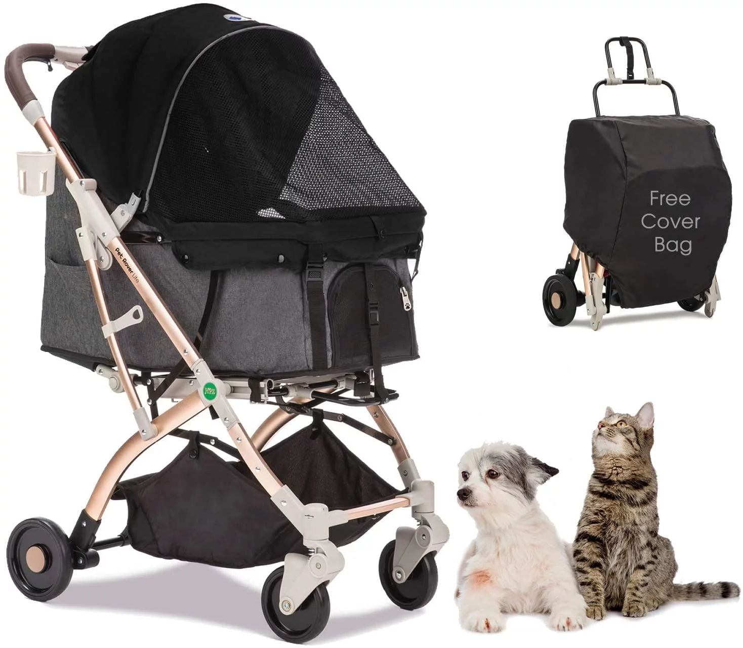 HPZ 2nd Generation Pet Rover Lite Travel Dog & Cat Stroller, Black